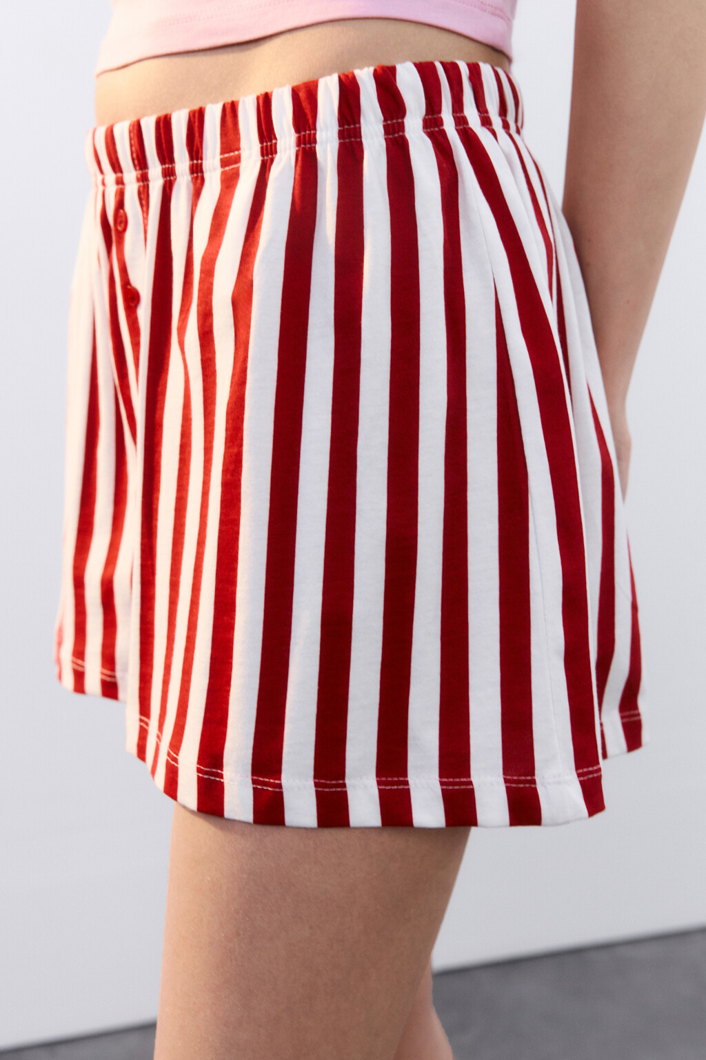 Шорты домашние хлопковые с принтом и пуговицами - цвет красный - 6