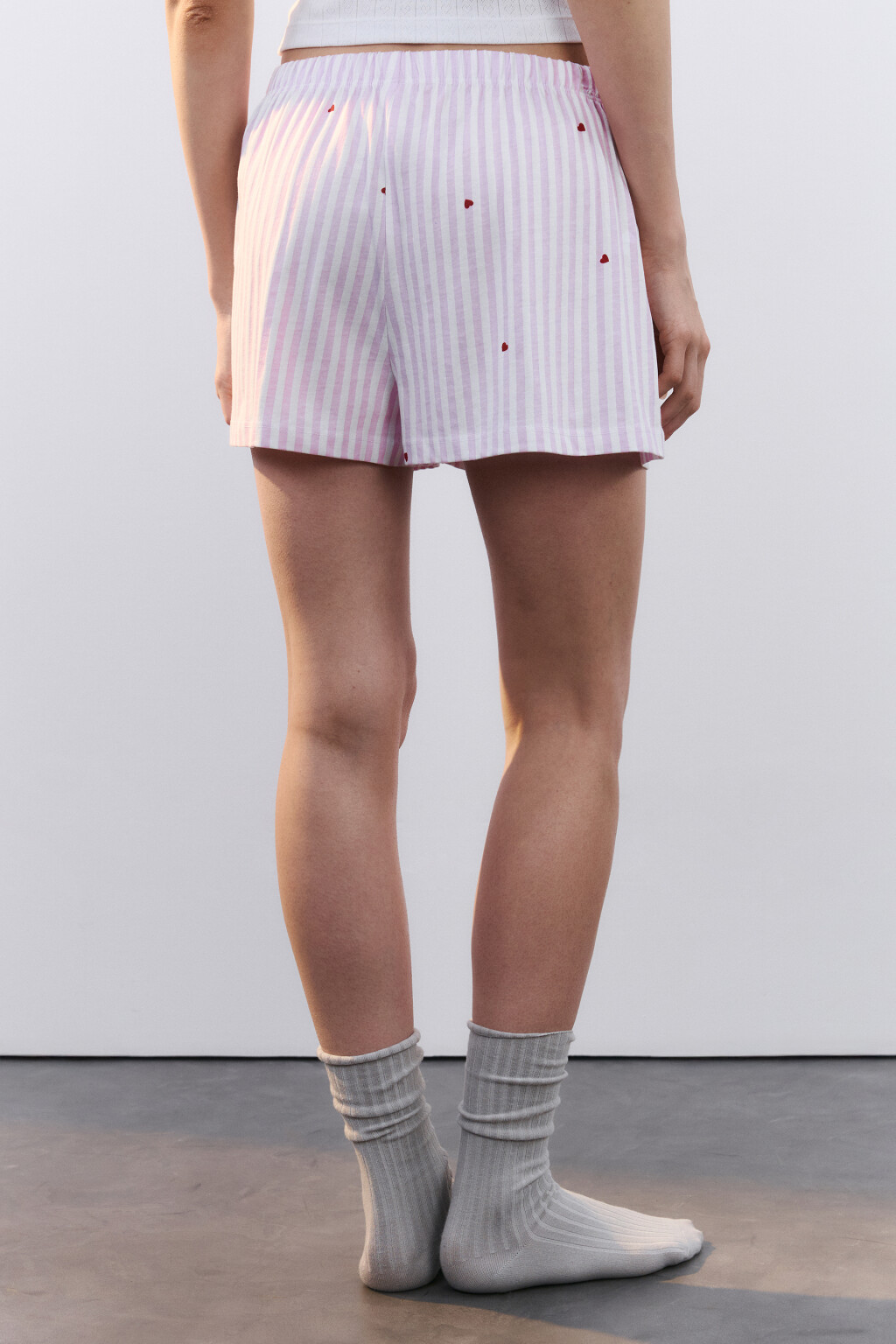 Шорты домашние хлопковые с принтом и пуговицами - цвет красный - 3