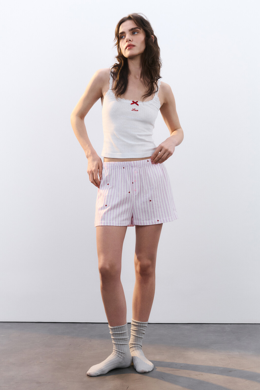 Шорты домашние хлопковые с принтом и пуговицами - цвет красный - 4