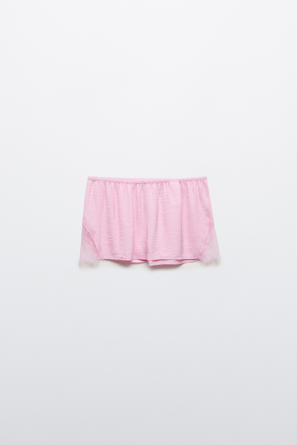Шорты домашние с атласной фактурой и кружевом - цвет розовый - 1