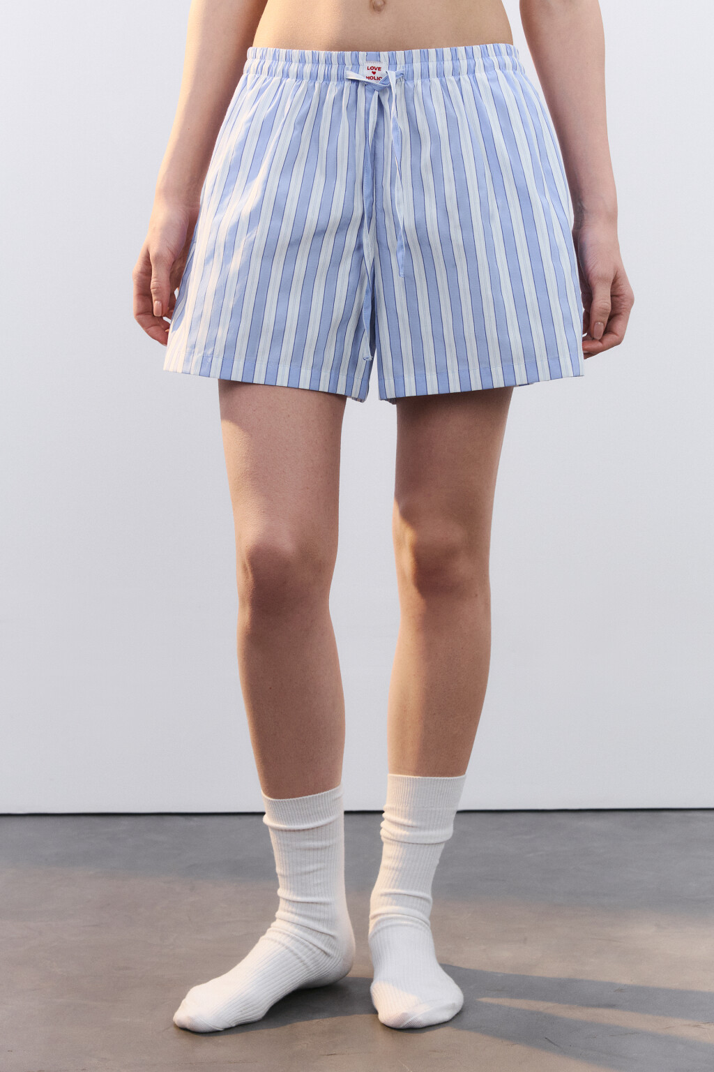 Шорты домашние на завязках с принтом в полоску - цвет голубой - 2