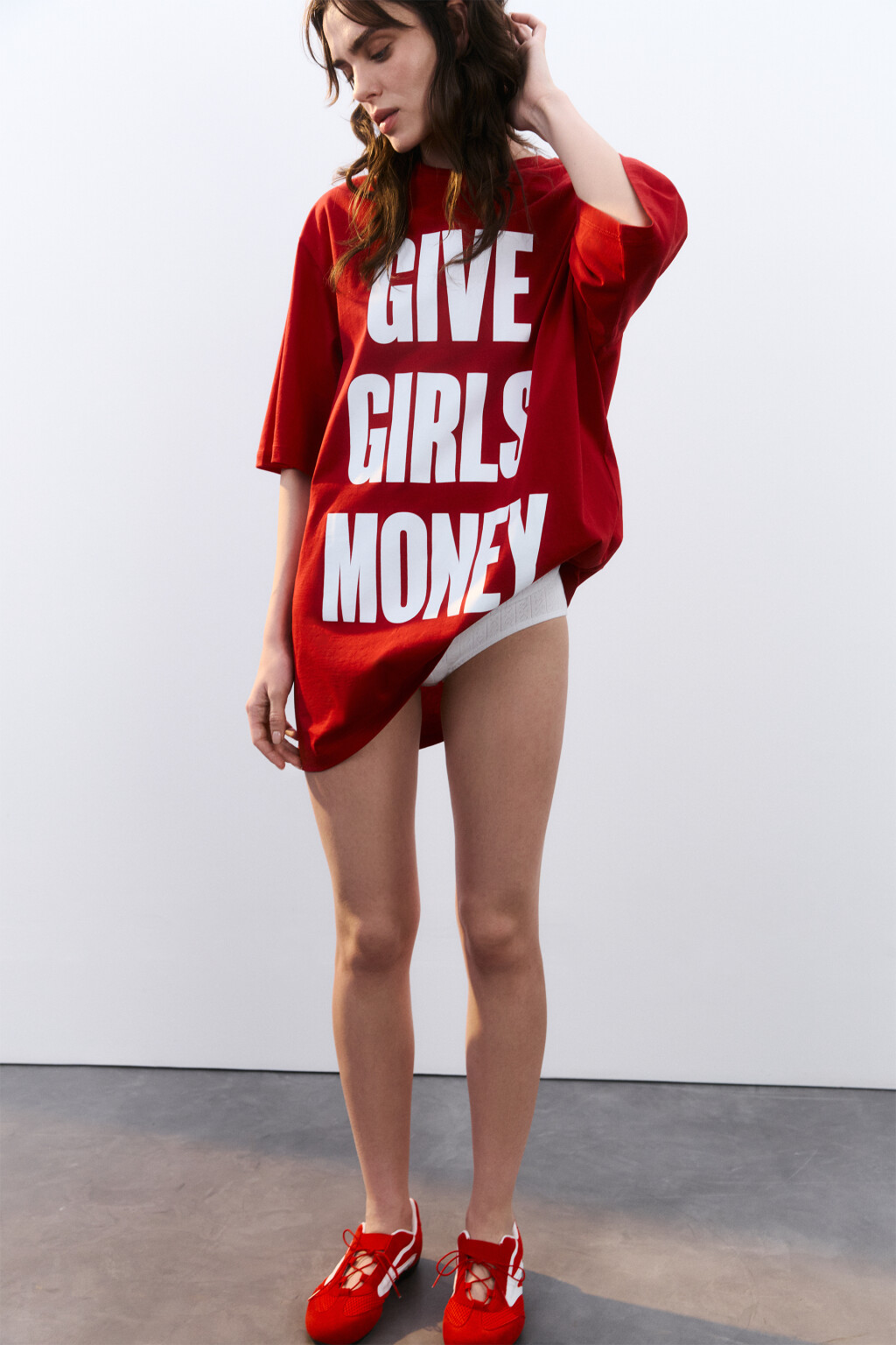 Платье-футболка домашнее хлопковое с принтом - цвет красный - 2