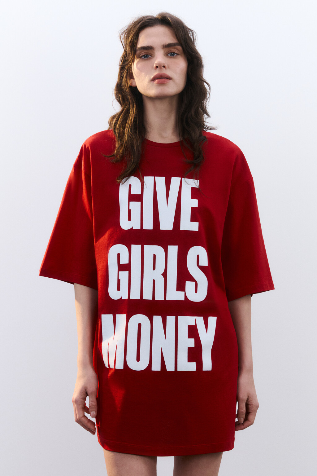 Платье-футболка домашнее хлопковое с принтом - цвет красный - 3