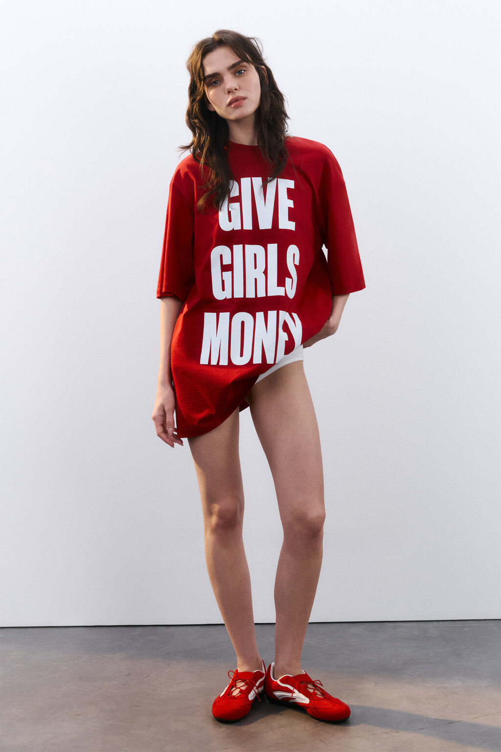 Платье-футболка домашнее хлопковое с принтом - цвет красный - 5