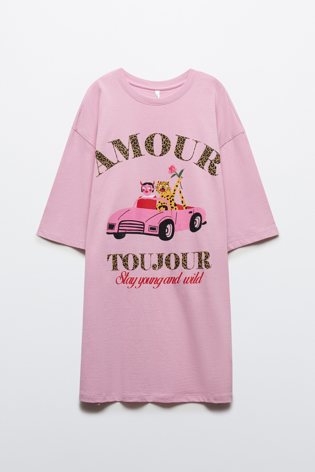 Платье-футболка домашнее с принтом - цвет розовый - 1