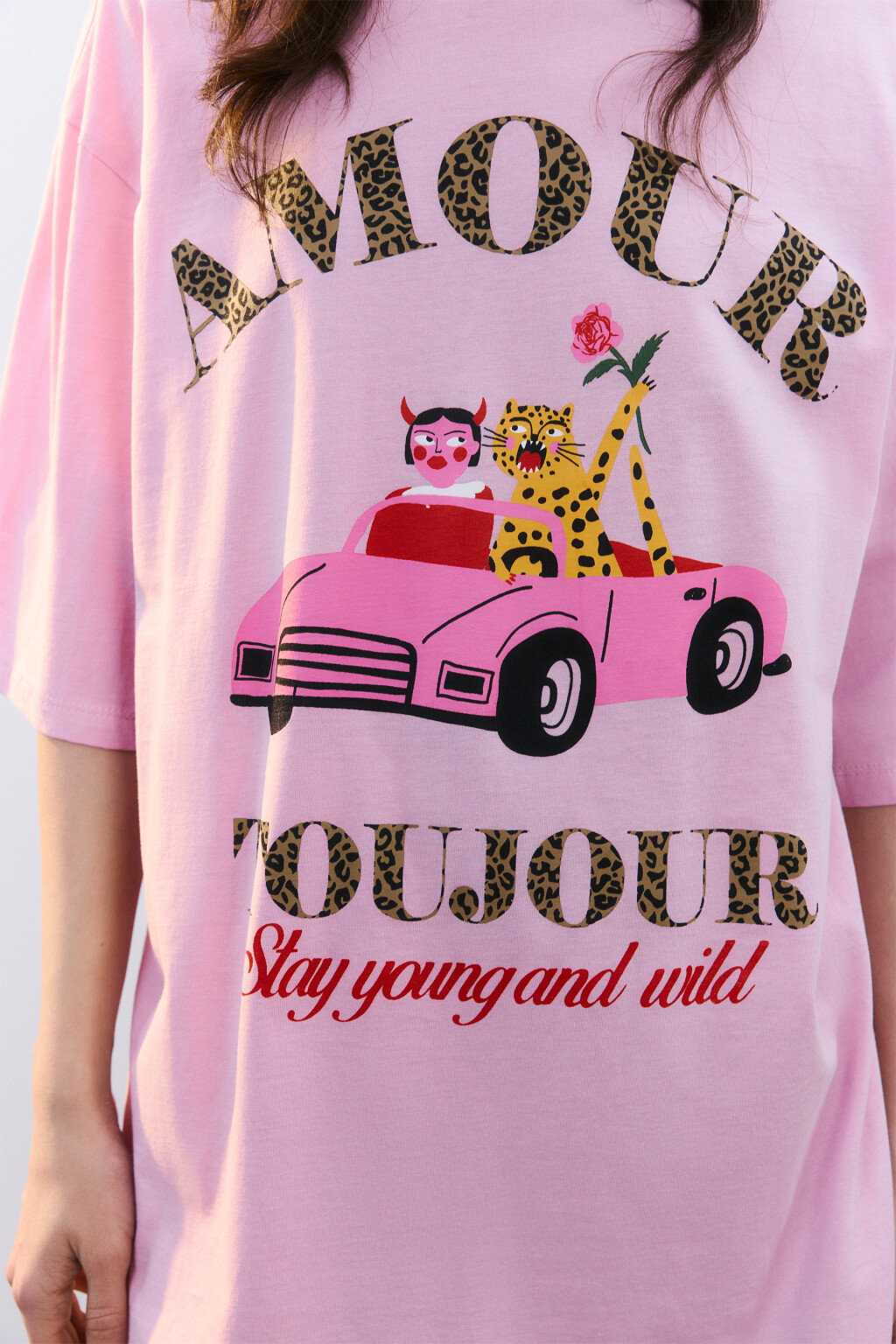 Платье-футболка домашнее хлопковое с принтом - цвет розовый - 5