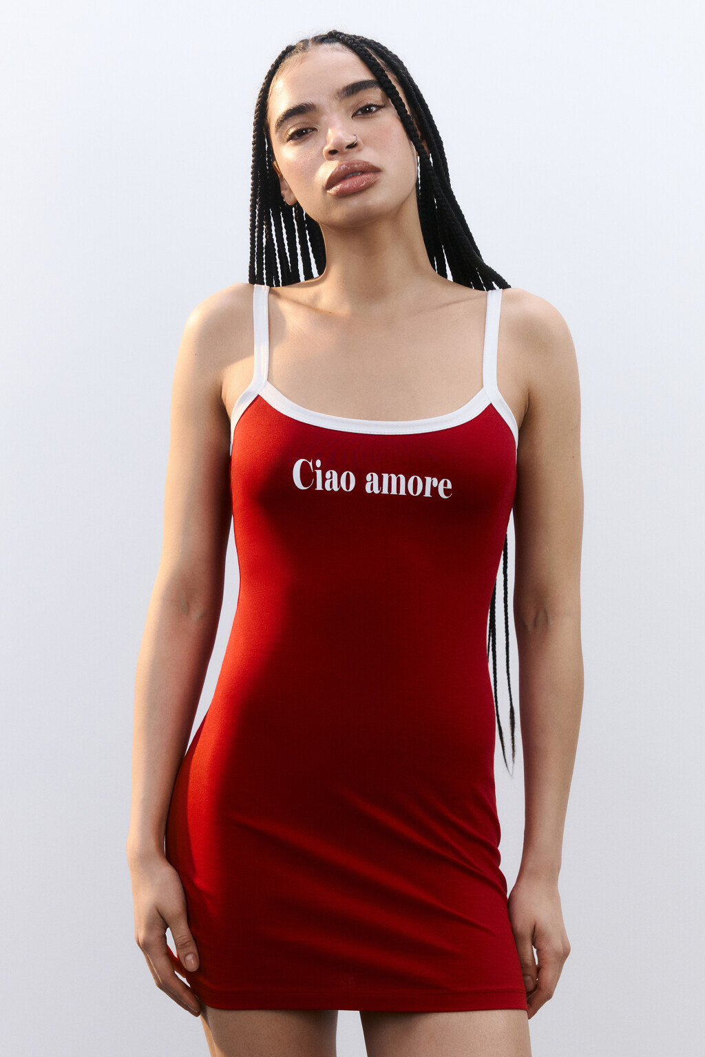 Платье-майка домашнее облегающее с принтом - цвет красный - 2