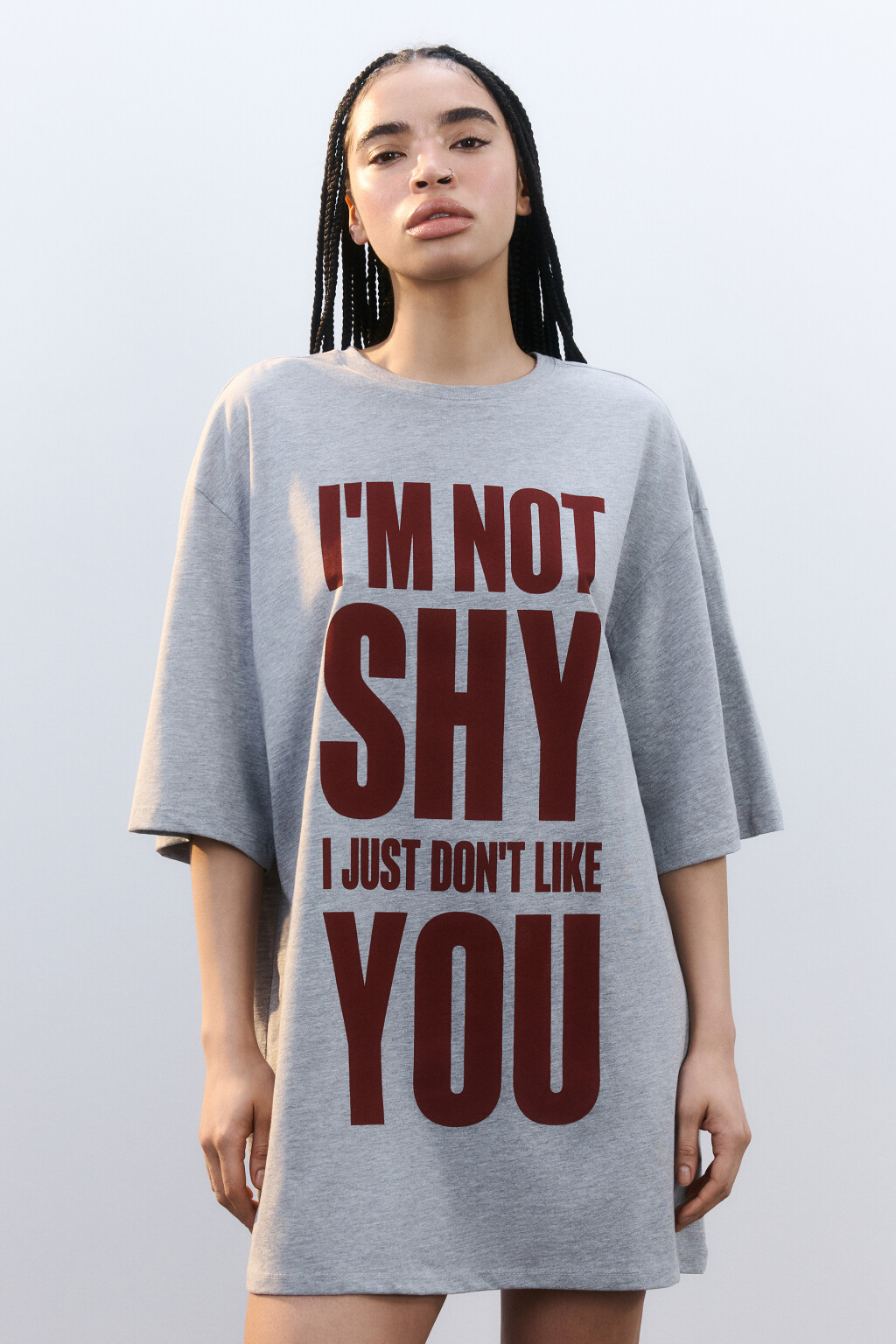 Платье-футболка домашнее с принтом - цвет серый - 3