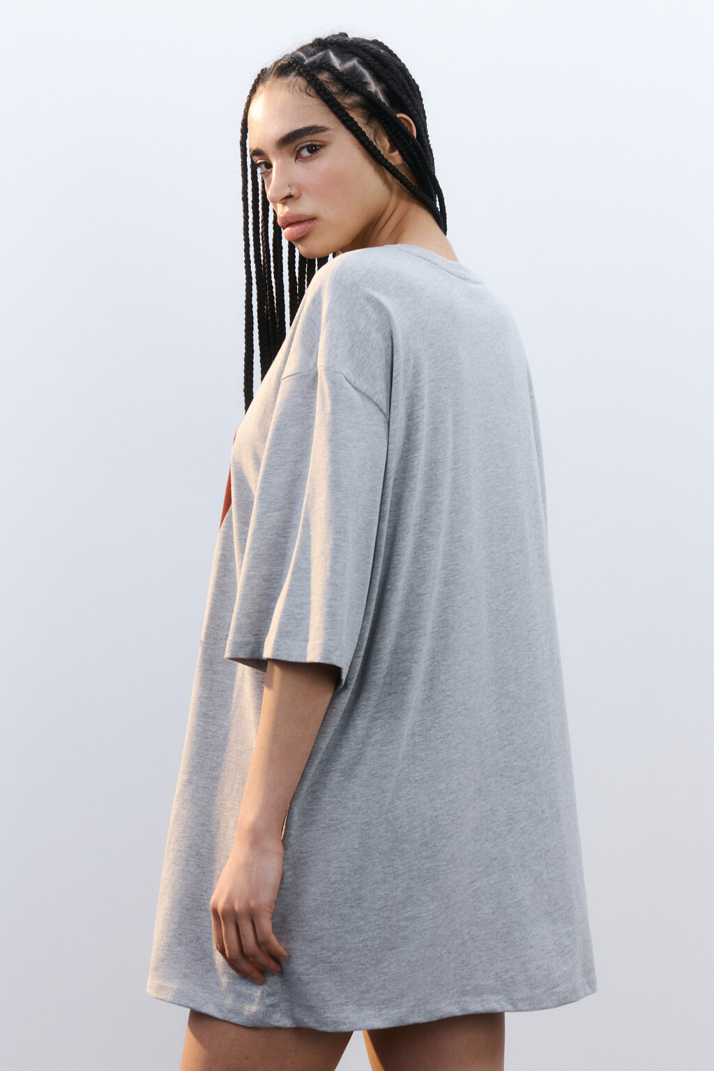Платье-футболка домашнее с принтом - цвет серый - 4