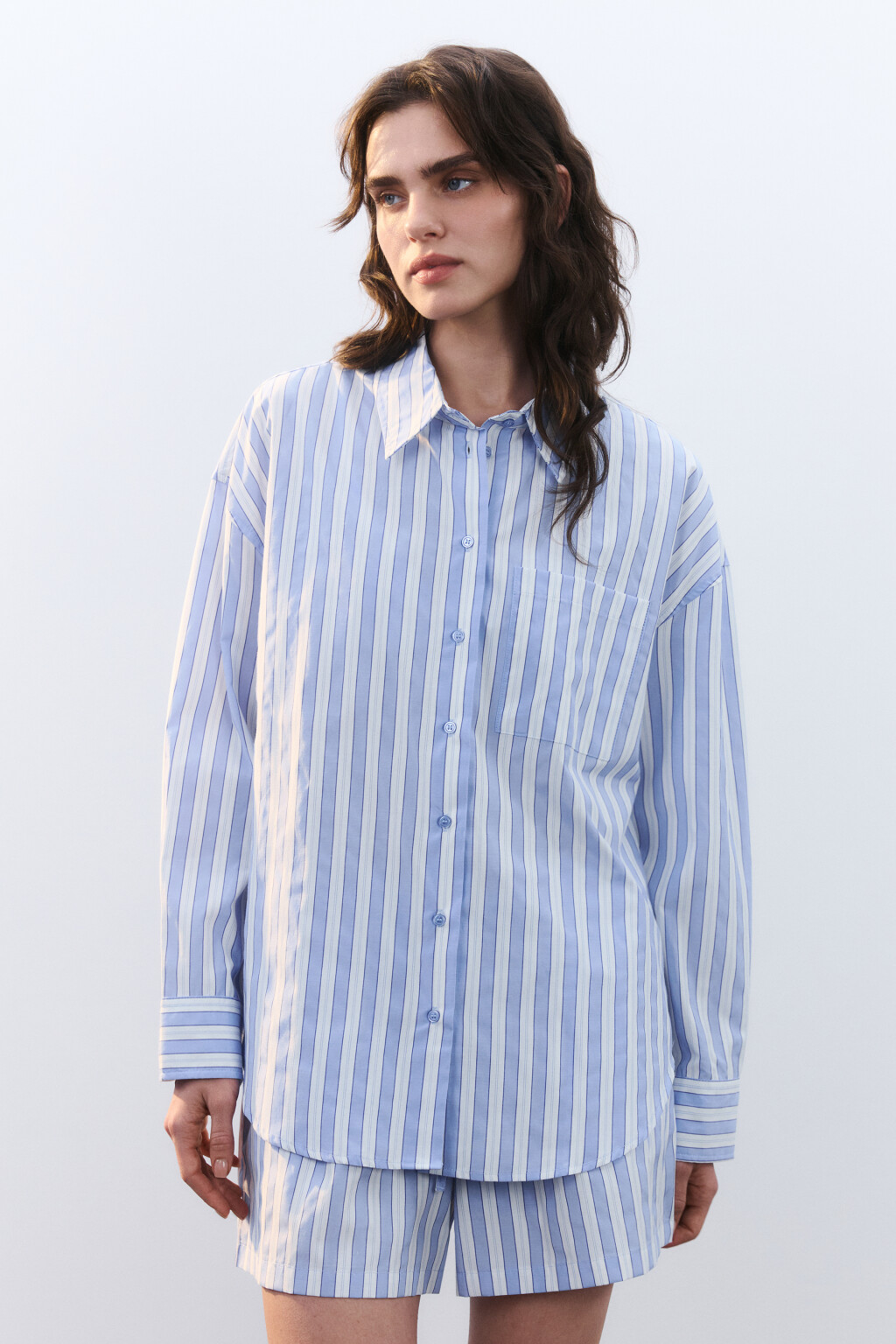 Рубашка домашняя в полоску - цвет голубой - 2