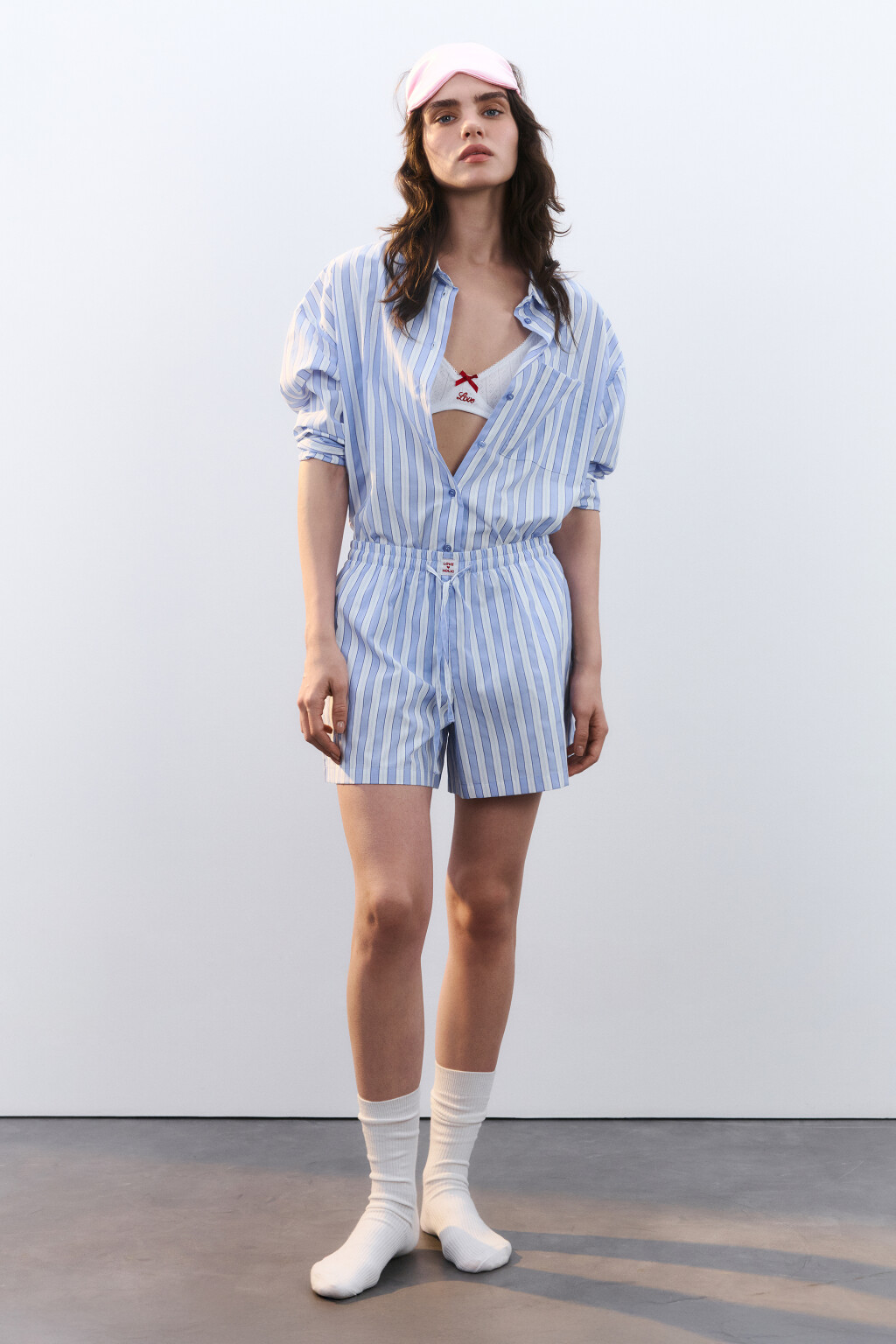 Рубашка домашняя в полоску - цвет голубой - 4