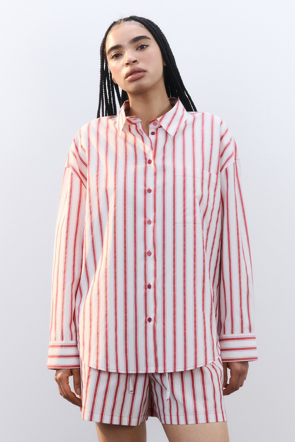 Рубашка домашняя в полоску - цвет красный - 2