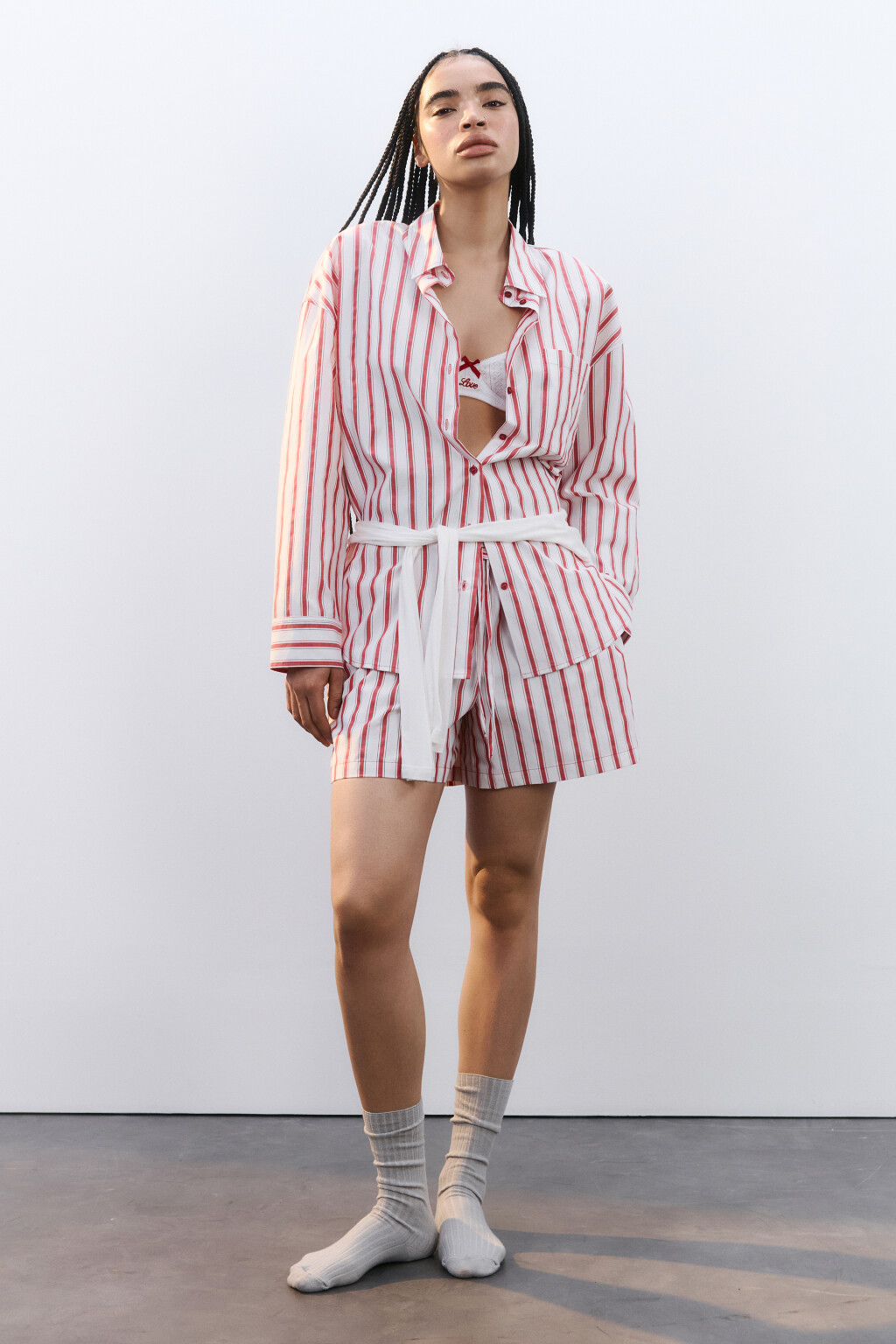 Рубашка домашняя в полоску - цвет красный - 4