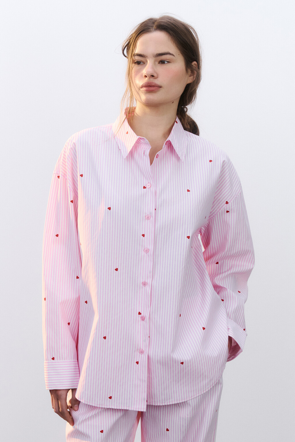 Рубашка домашняя в полоску - цвет красный - 2