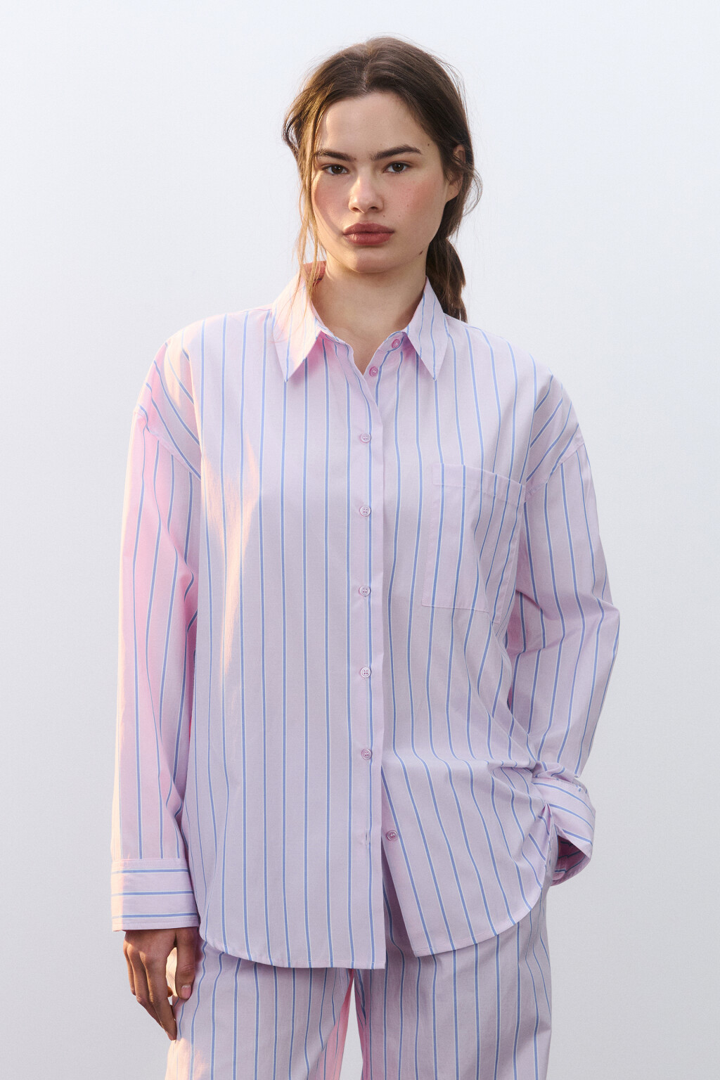 Рубашка домашняя в полоску - цвет розовый - 2