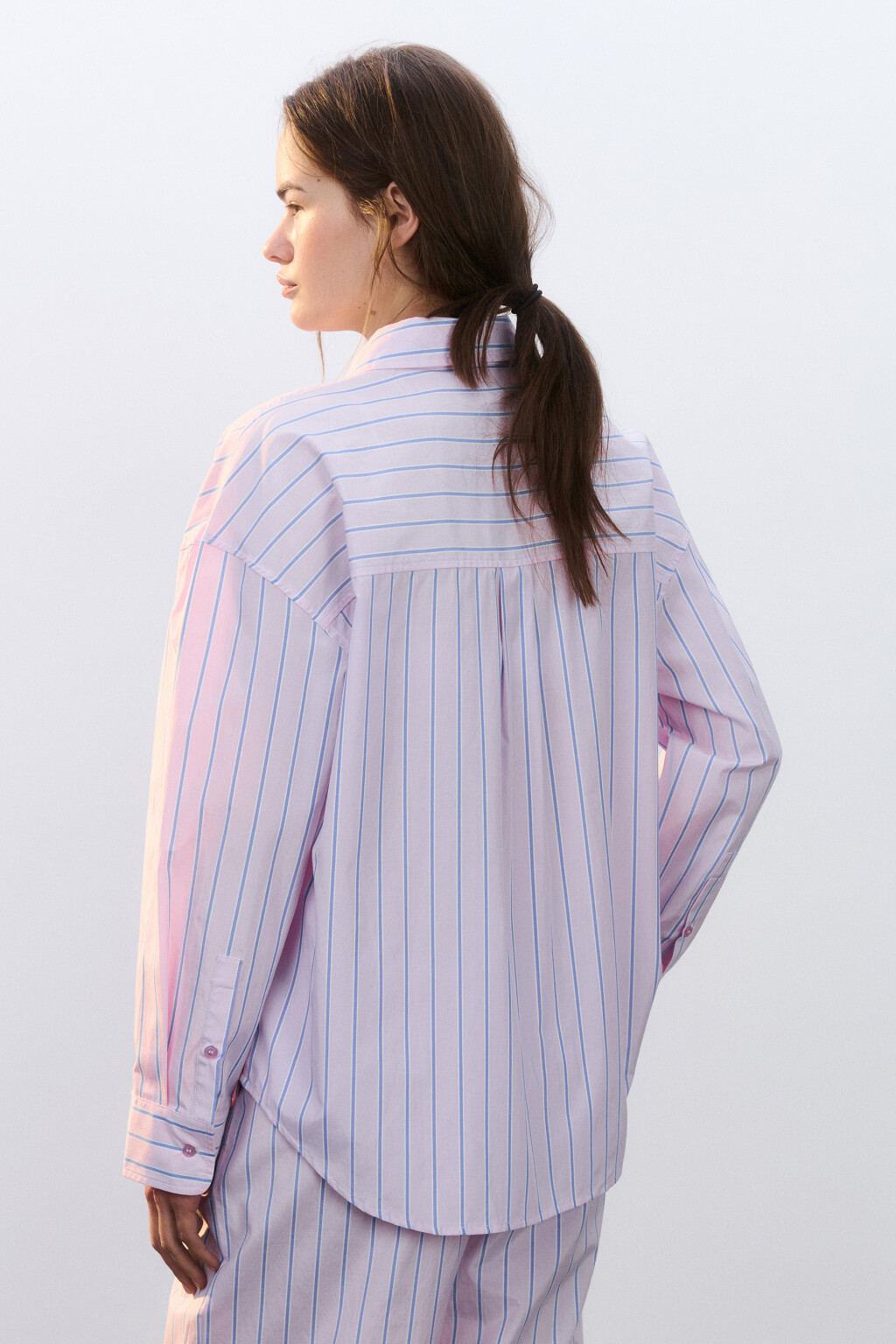 Рубашка домашняя в полоску - цвет розовый - 3