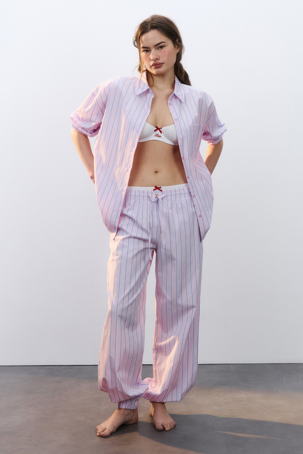 Рубашка домашняя в полоску - цвет розовый - 4