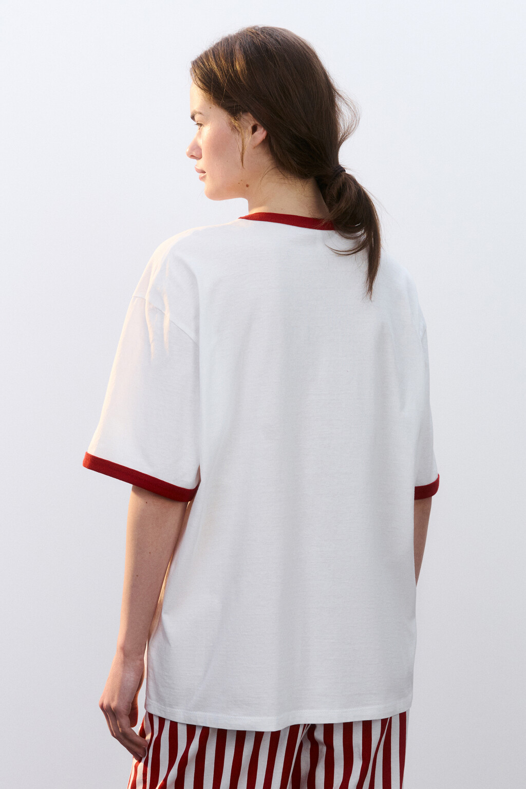 Футболка хлопковая домашняя с принтом - цвет белый - 3