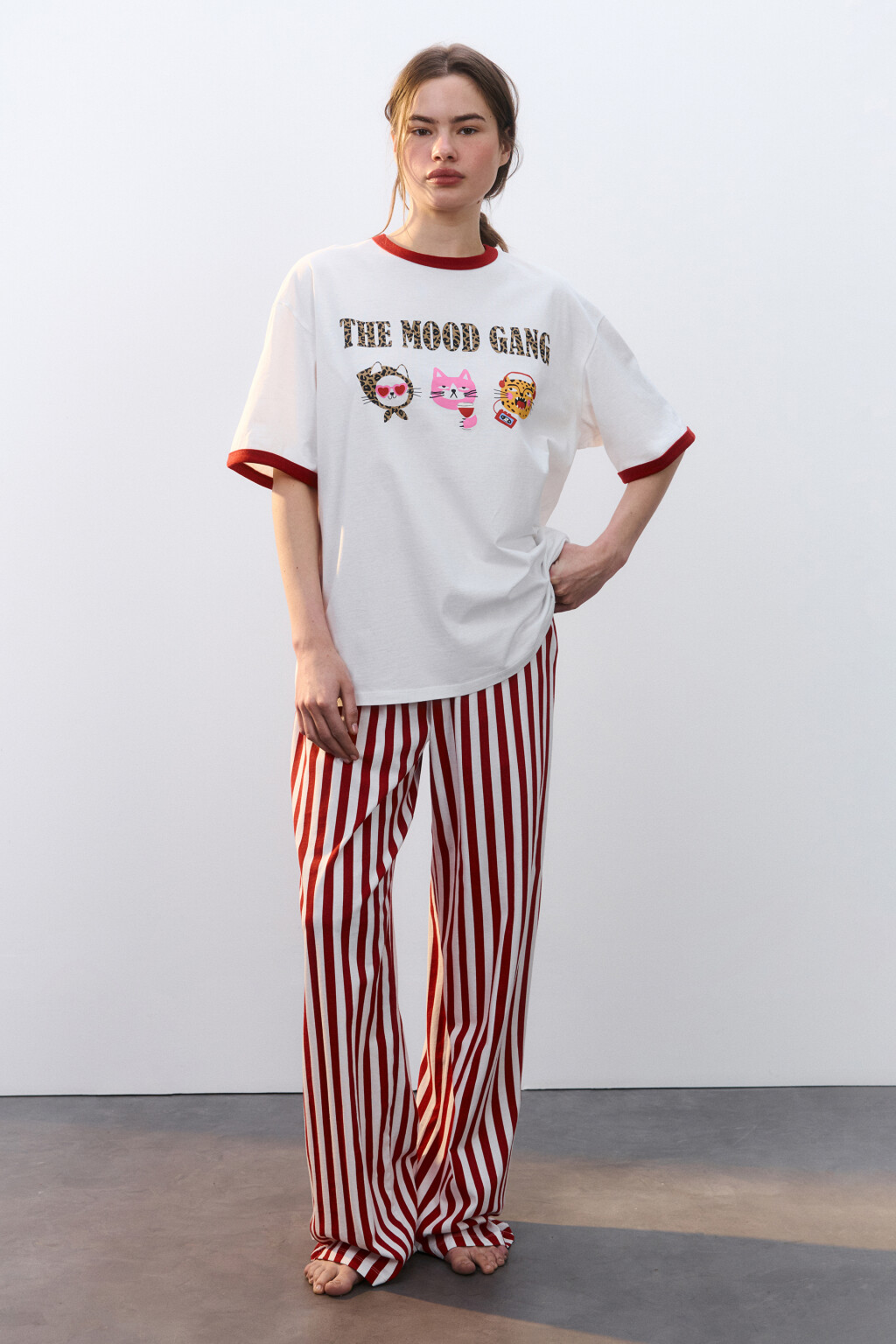 Футболка хлопковая домашняя с принтом - цвет белый - 4