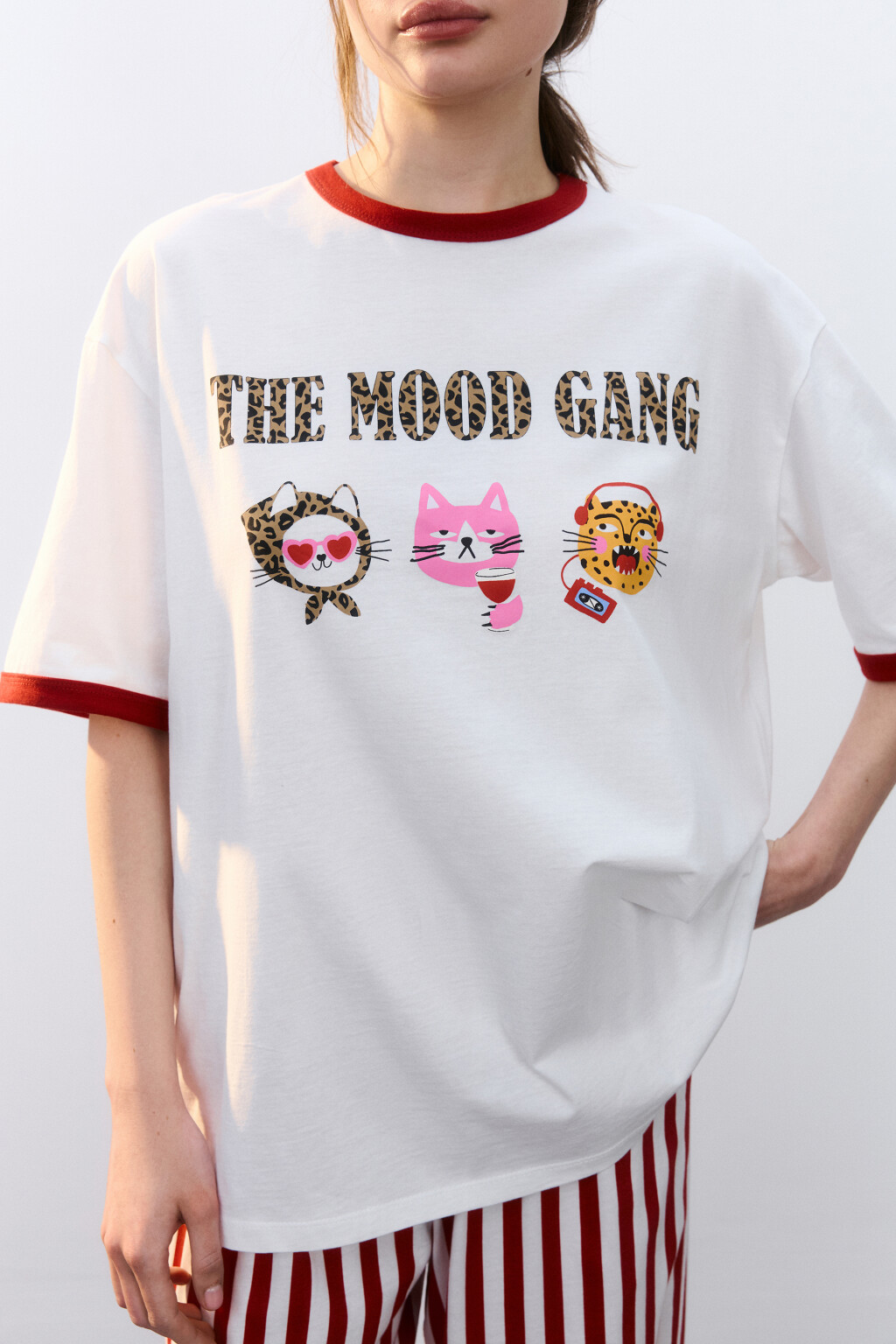 Футболка хлопковая домашняя с принтом - цвет белый - 6