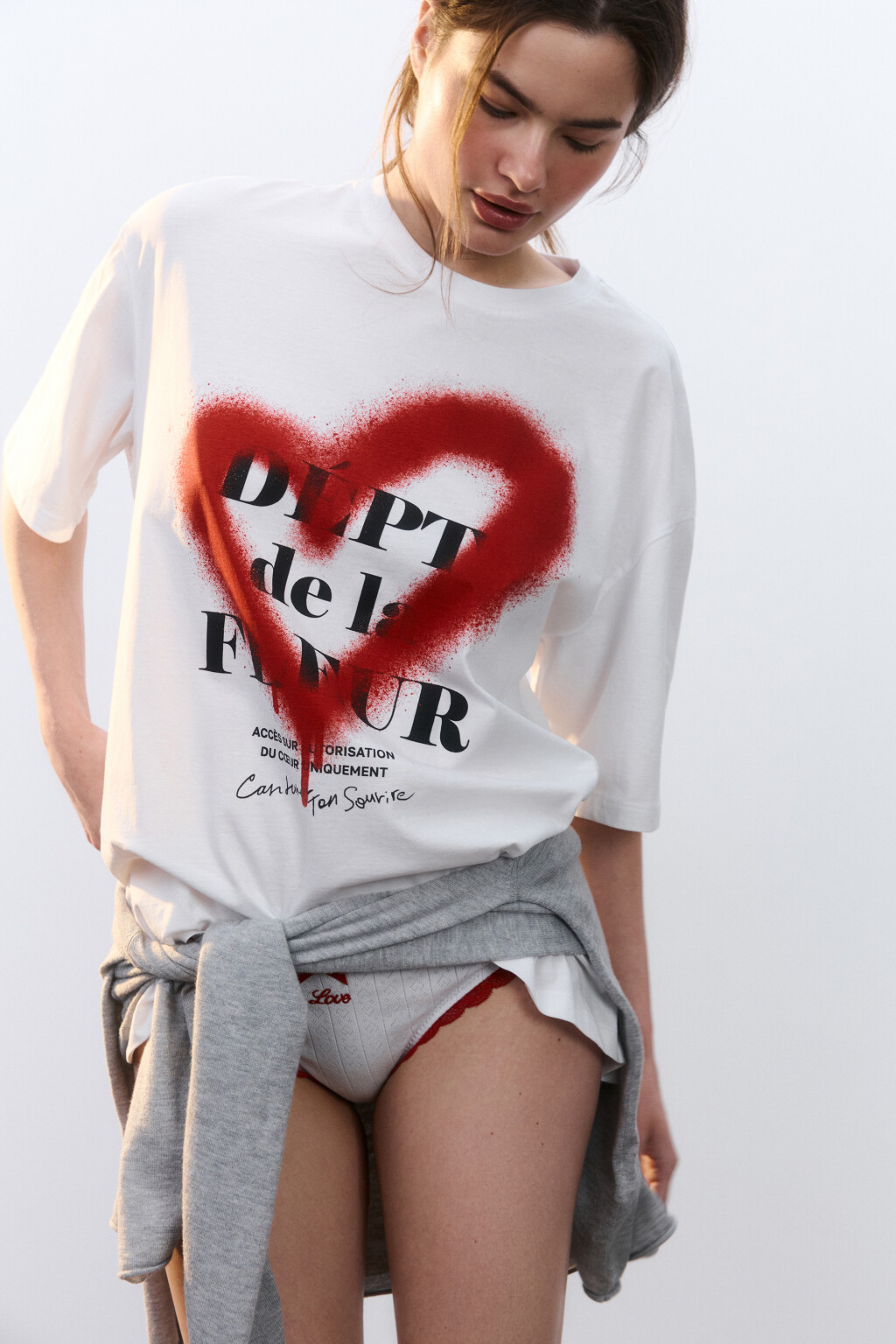 Футболка хлопковая домашняя с принтом - цвет белый - 1