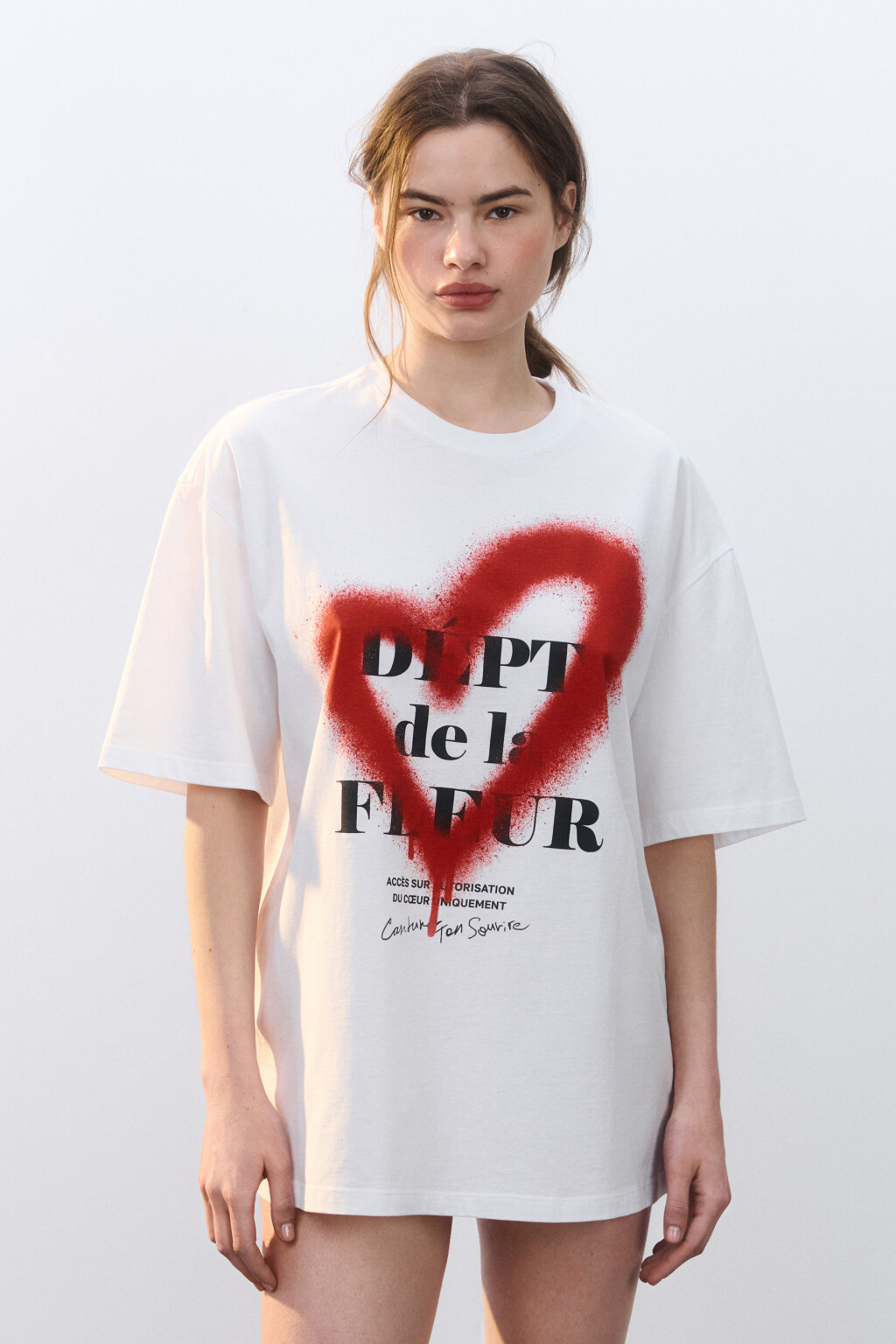 Футболка хлопковая домашняя с принтом - цвет белый - 2