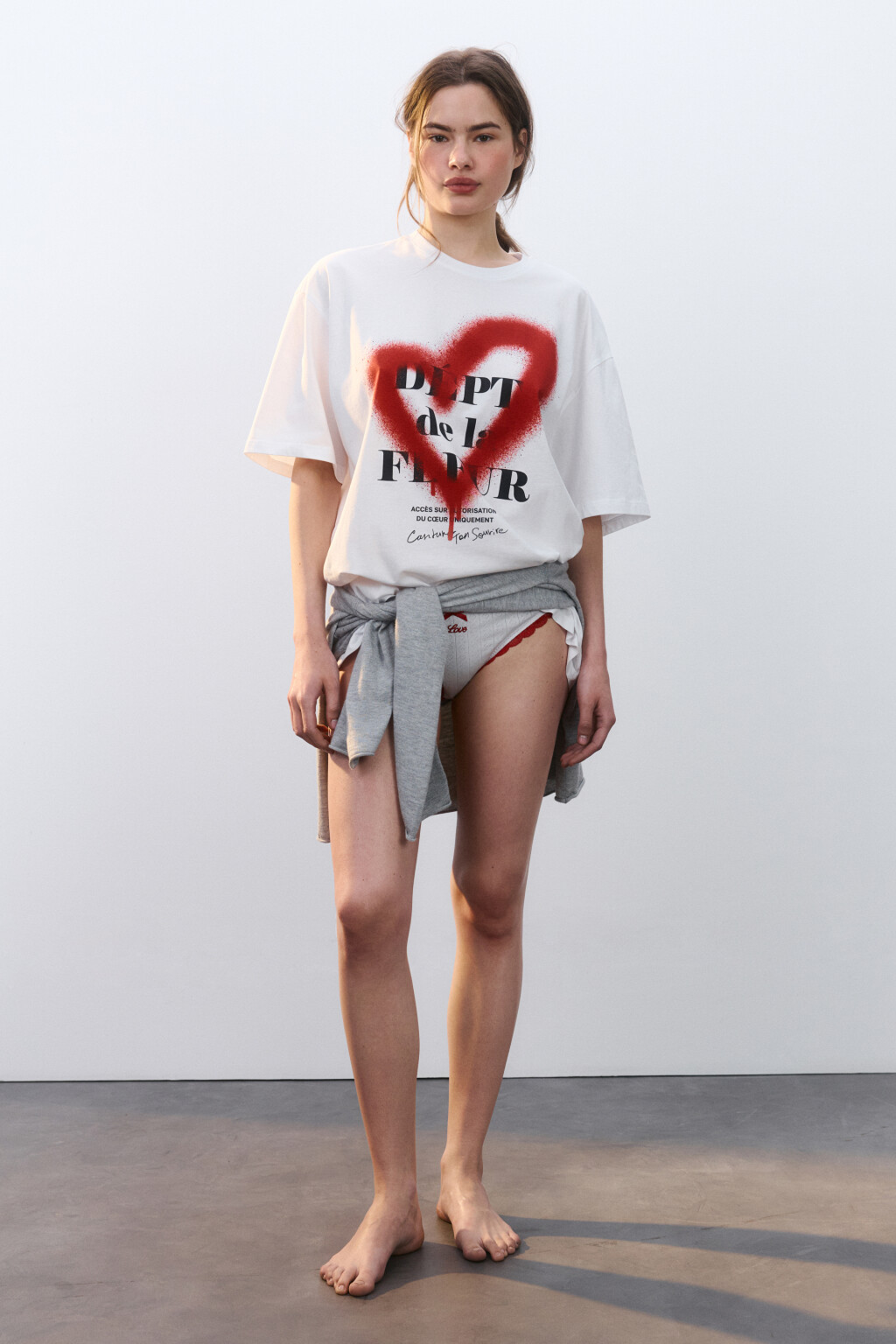 Футболка хлопковая домашняя с принтом - цвет белый - 4