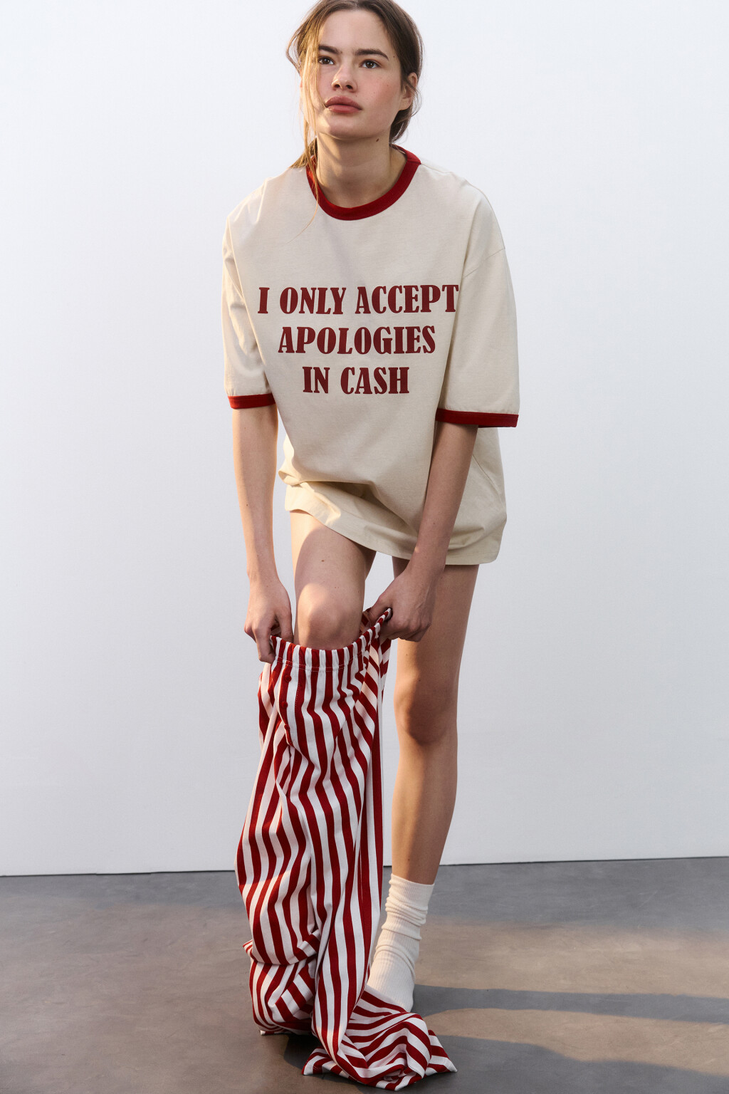 Футболка хлопковая домашняя с принтом - цвет бежевый - 1