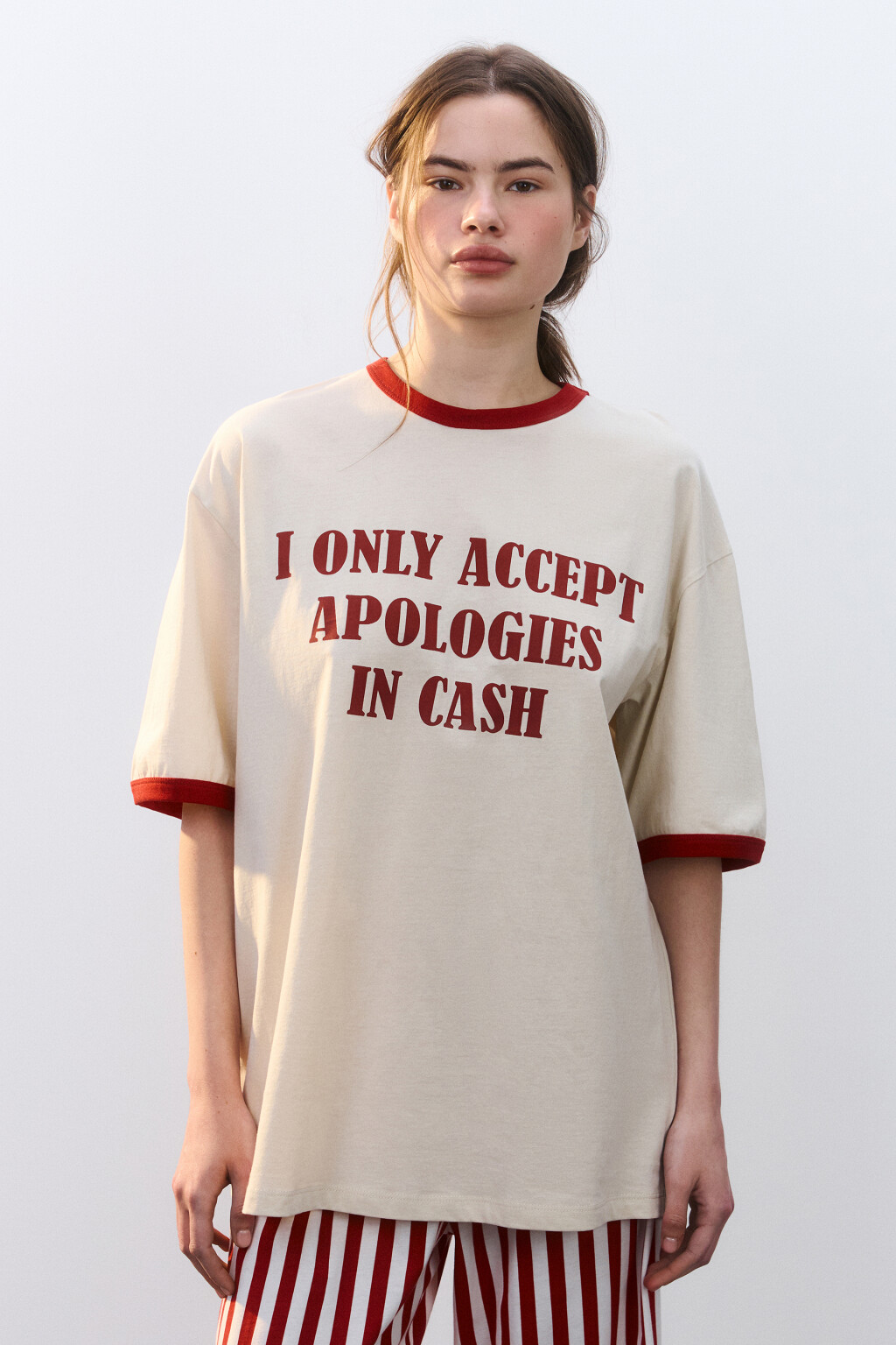 Футболка хлопковая домашняя с принтом - цвет бежевый - 2