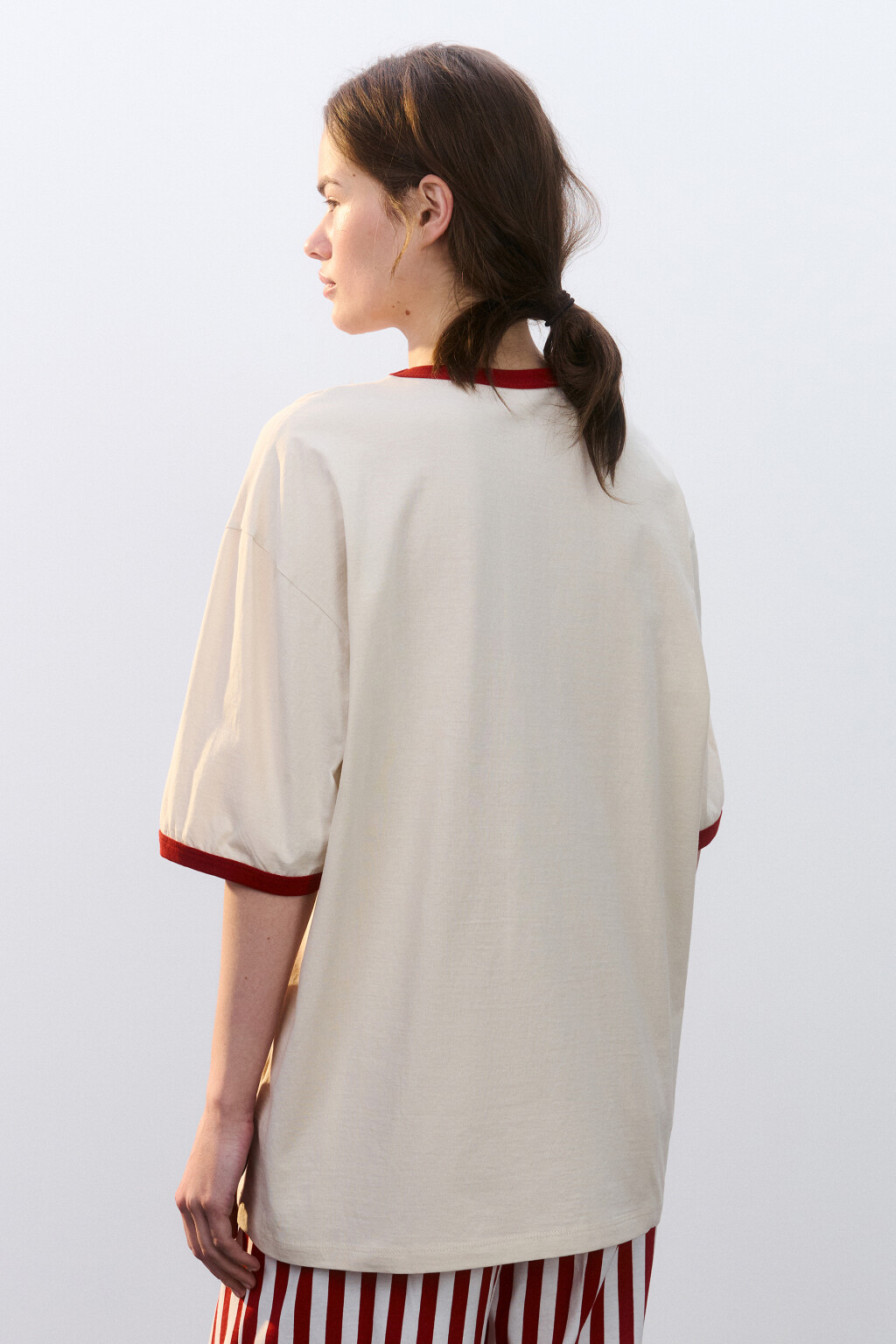 Футболка хлопковая домашняя с принтом - цвет бежевый - 3