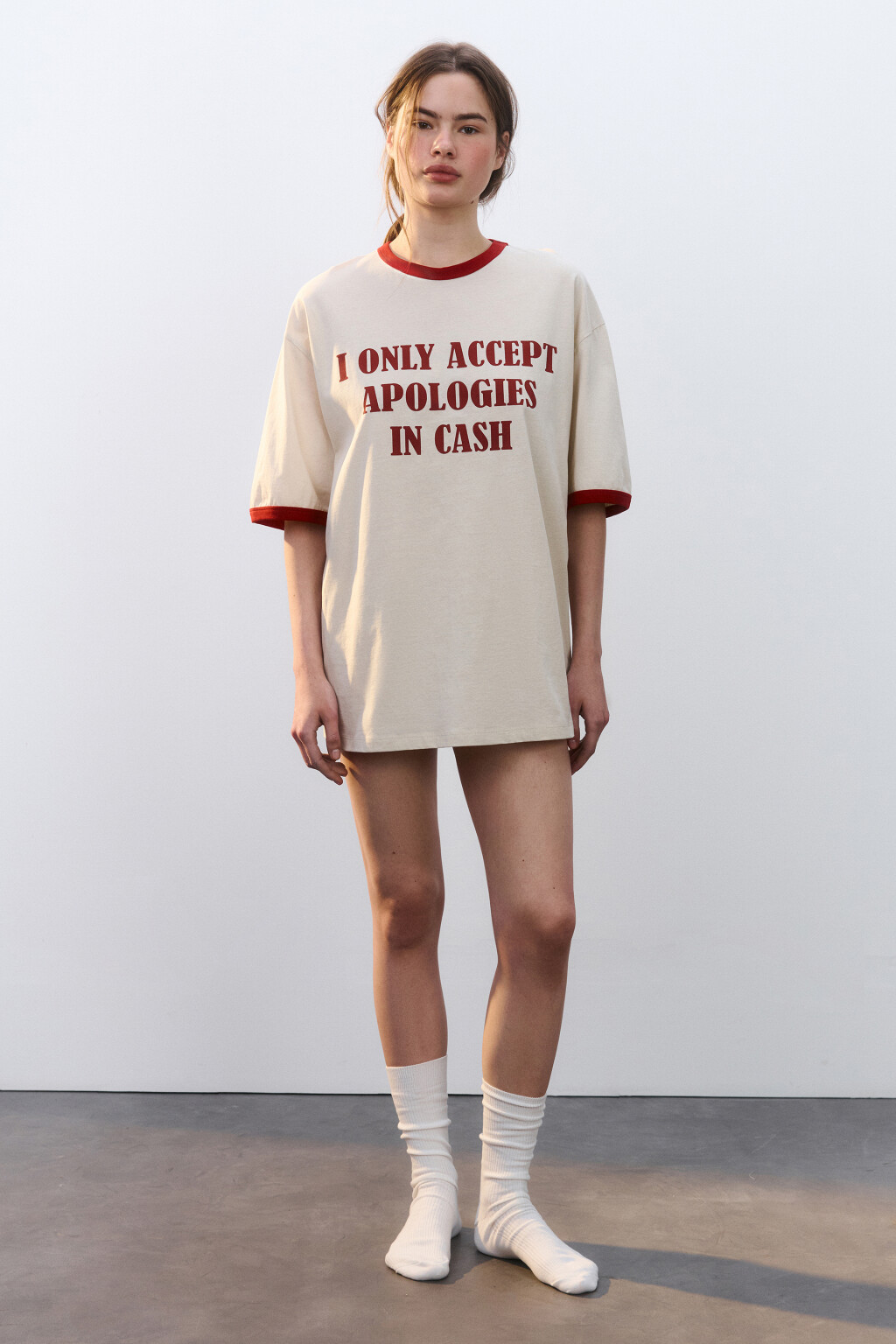 Футболка хлопковая домашняя с принтом - цвет бежевый - 4