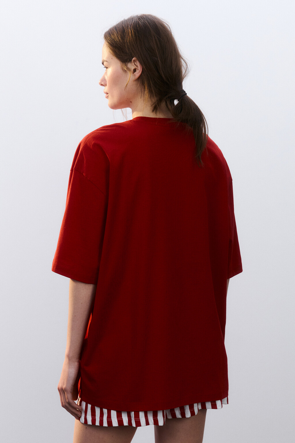 Футболка хлопковая домашняя с принтом - цвет красный - 4