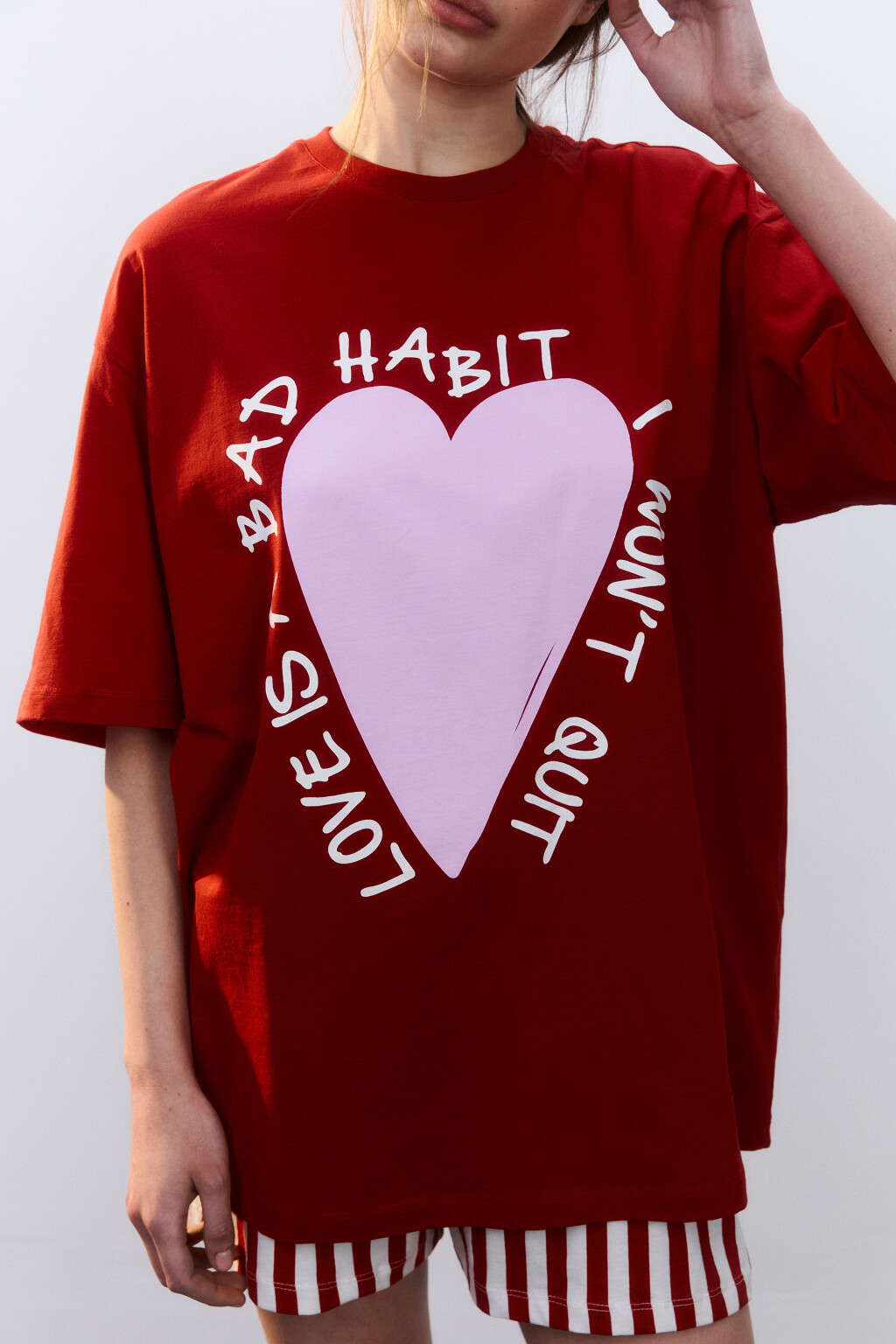 Футболка хлопковая домашняя с принтом - цвет красный - 5