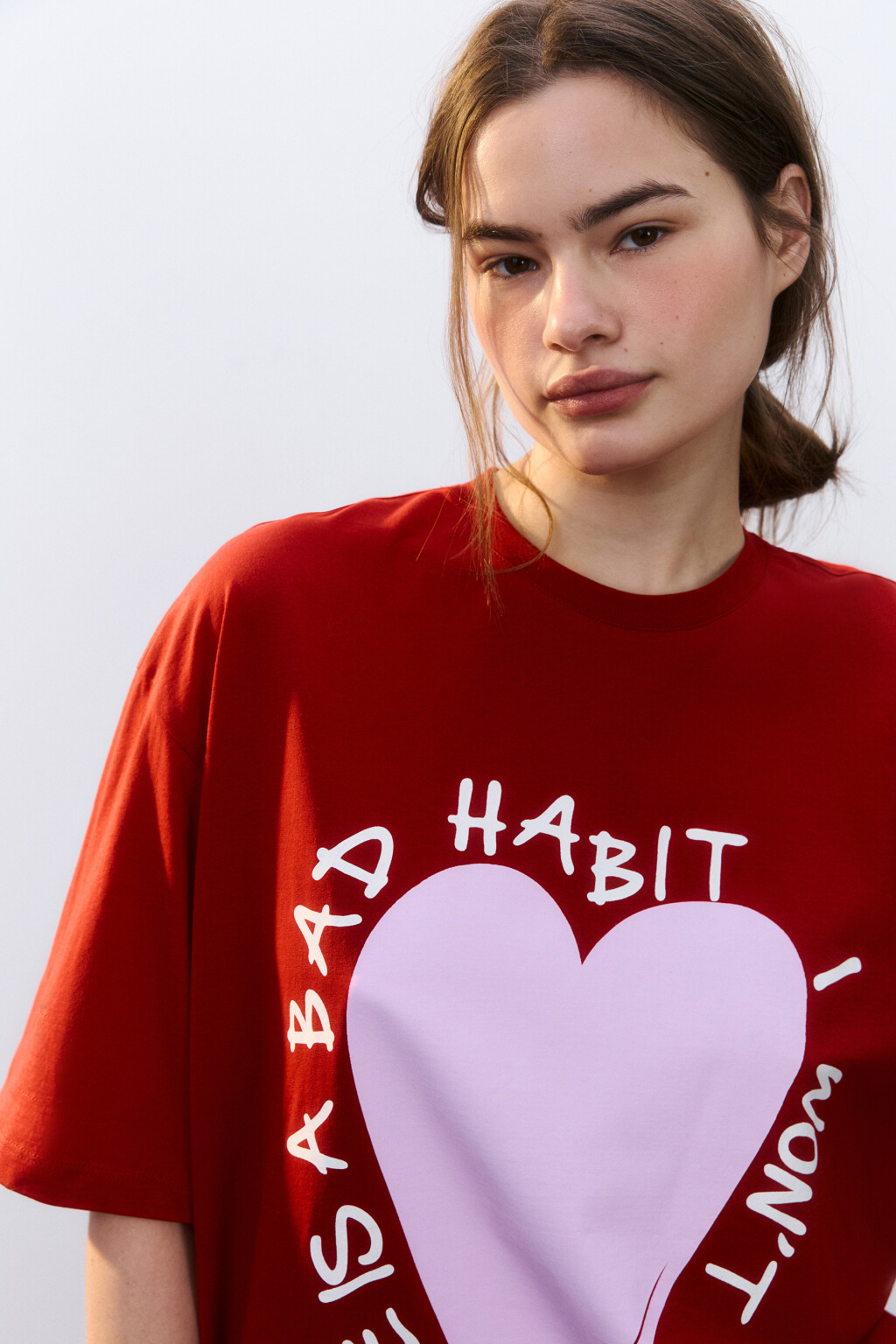 Футболка хлопковая домашняя с принтом - цвет красный - 7