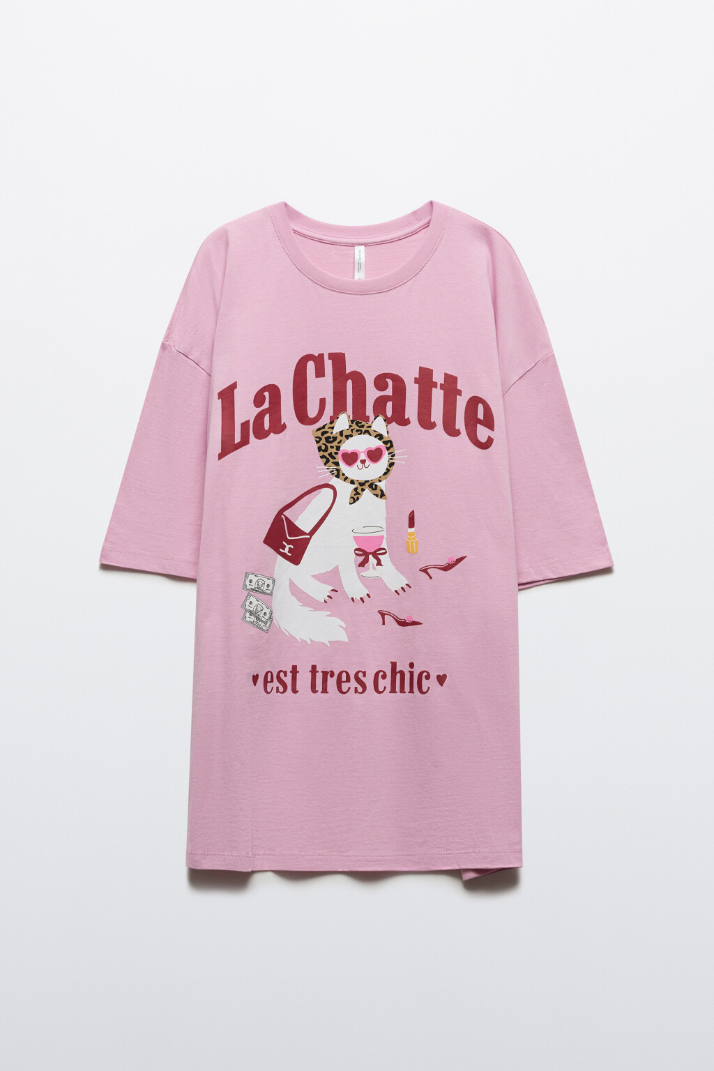 Футболка хлопковая домашняя с принтом - цвет розовый - 1