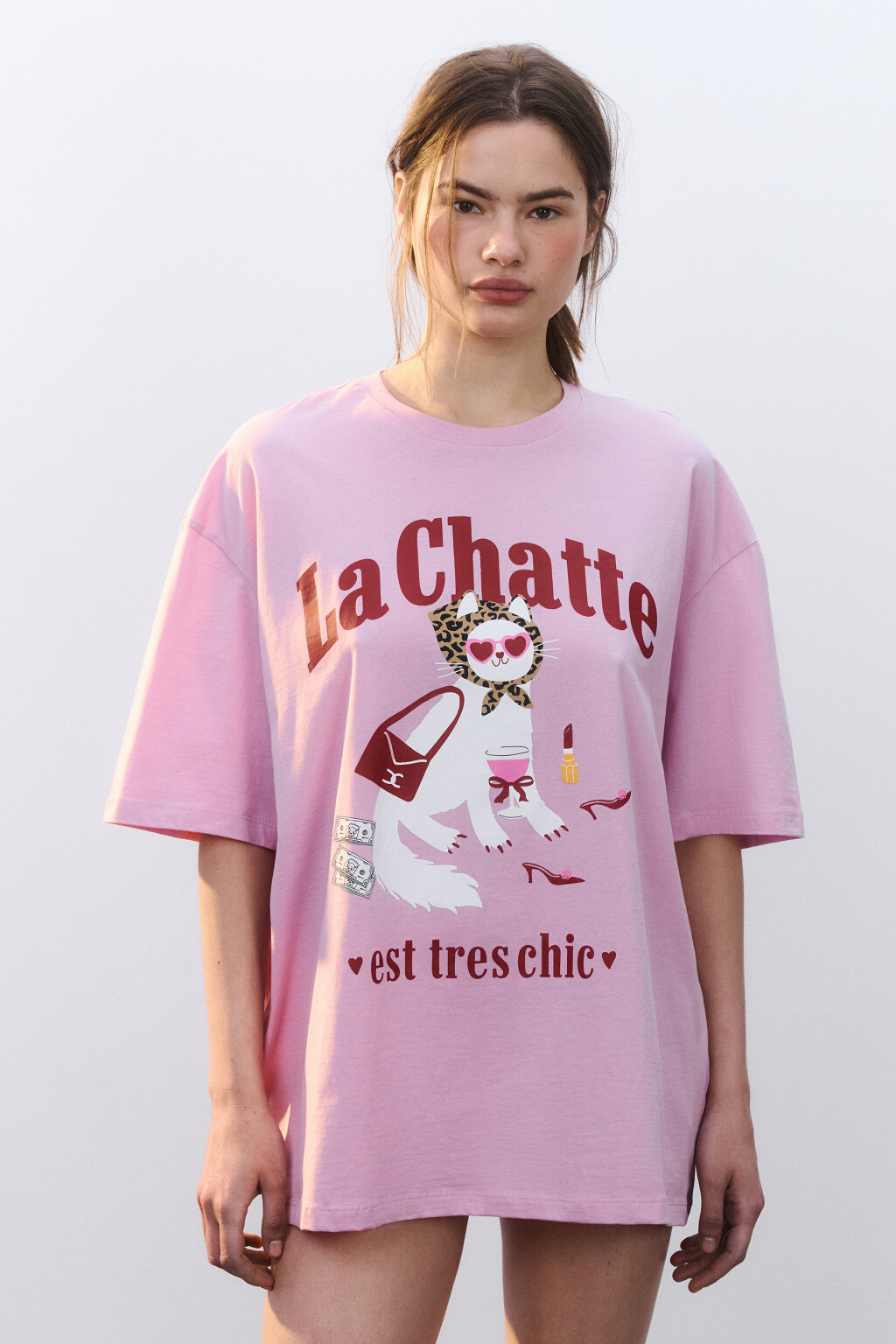 Футболка хлопковая домашняя с принтом - цвет розовый - 2