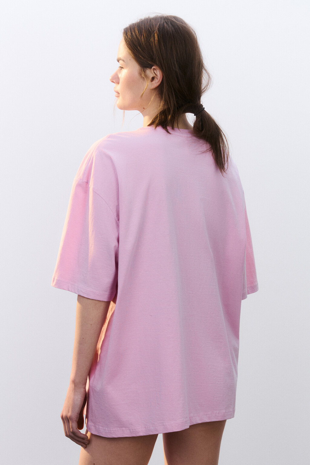 Футболка хлопковая домашняя с принтом - цвет розовый - 3