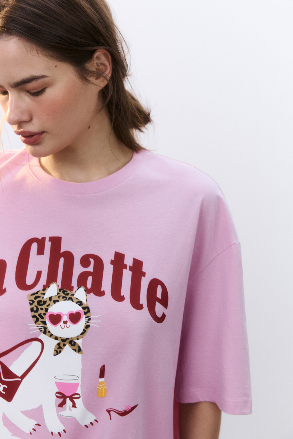 Футболка хлопковая домашняя с принтом - цвет розовый - 6