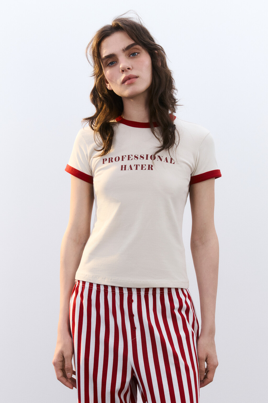 Футболка домашняя облегающая с принтом - цвет бежевый - 3