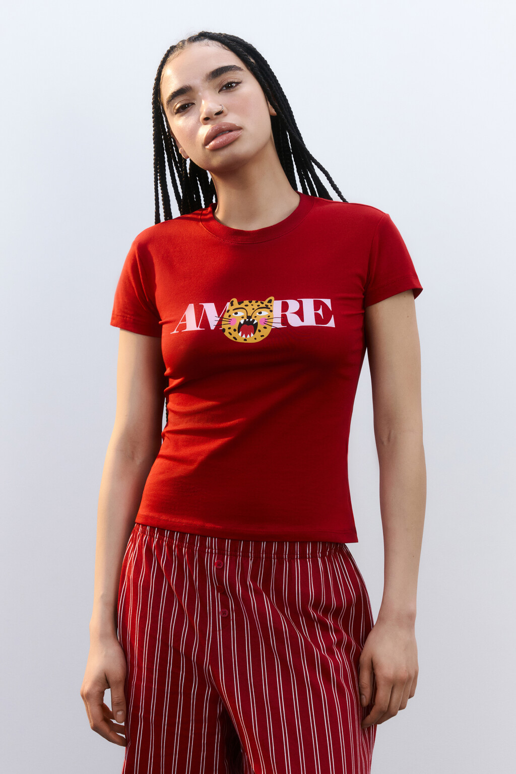 Футболка домашняя облегающая с принтом - цвет красный - 2