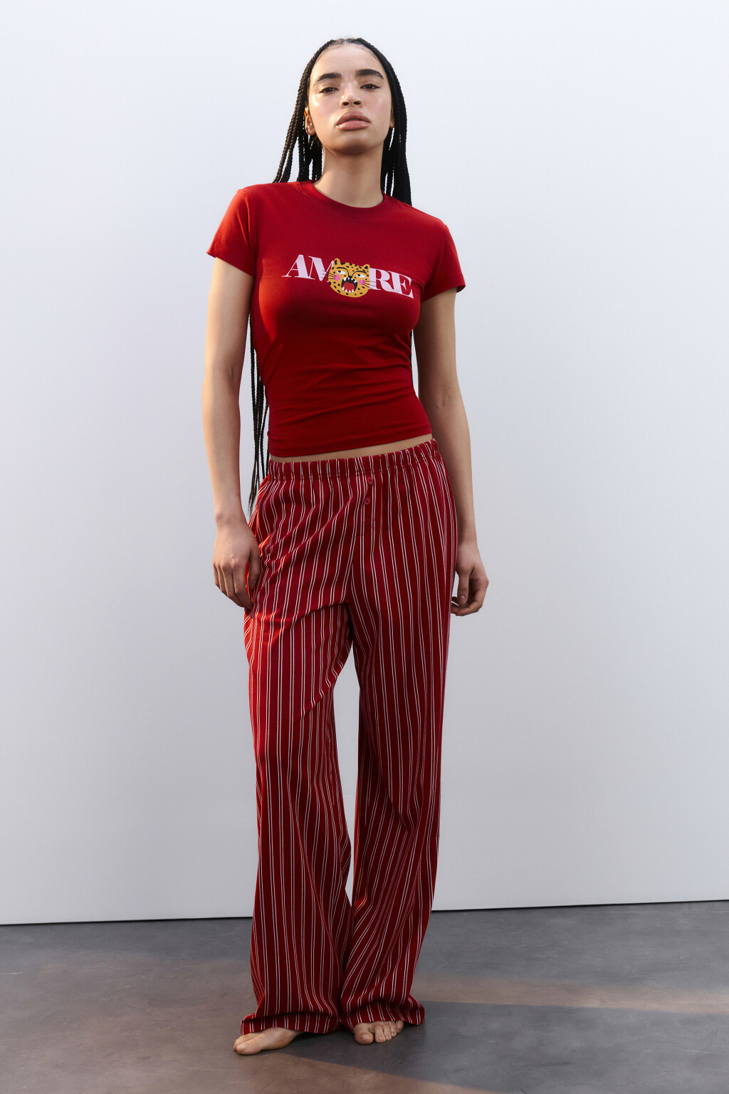 Футболка домашняя облегающая с принтом - цвет красный - 4