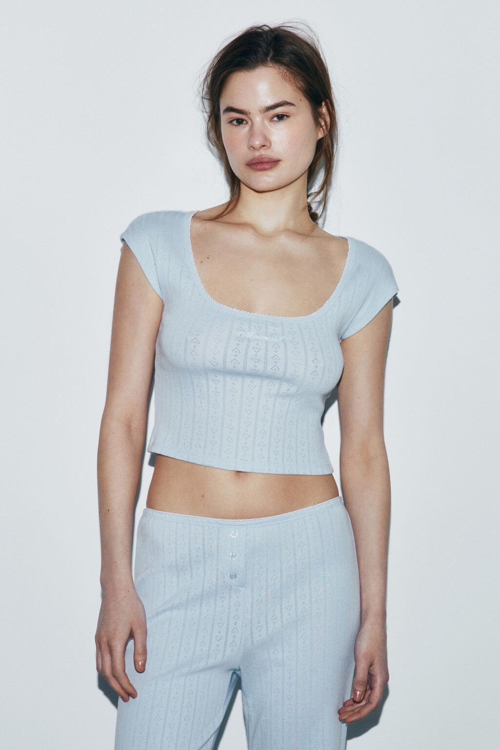 Футболка-топ домашняя приталенная с надписью - цвет голубой - 2