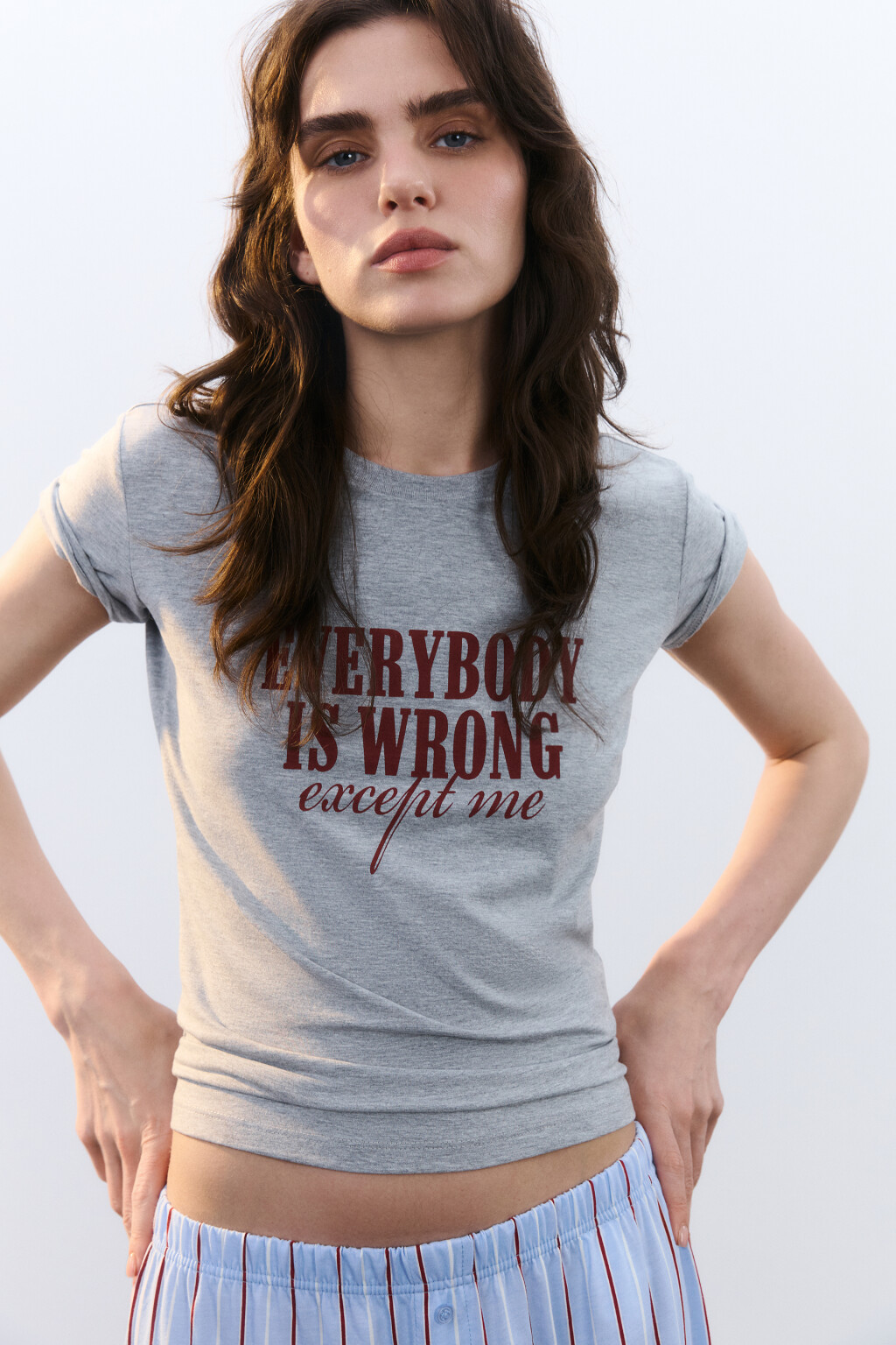 Футболка домашняя облегающая с принтом - цвет серый - 1