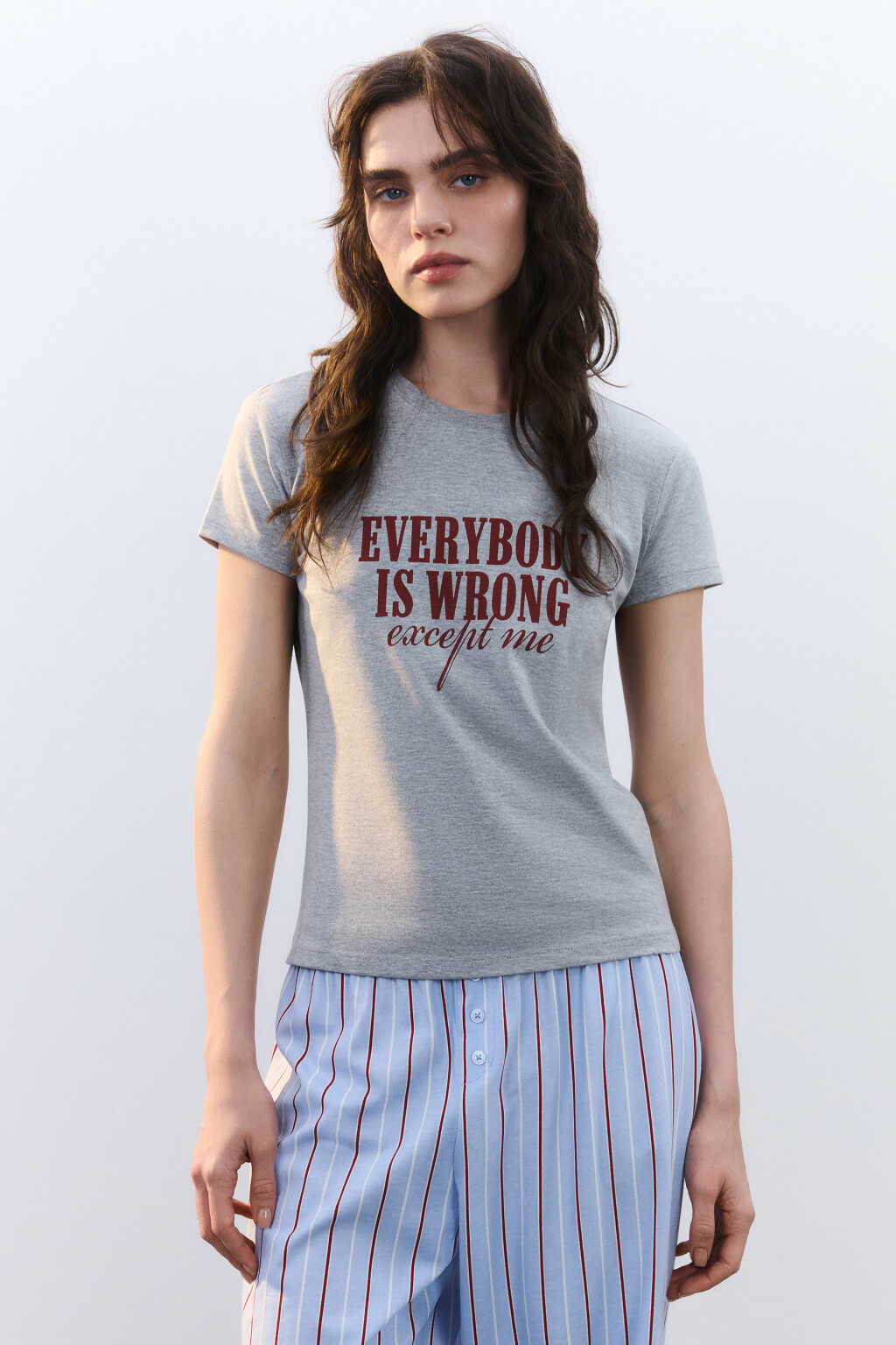 Футболка домашняя облегающая с принтом - цвет серый - 2