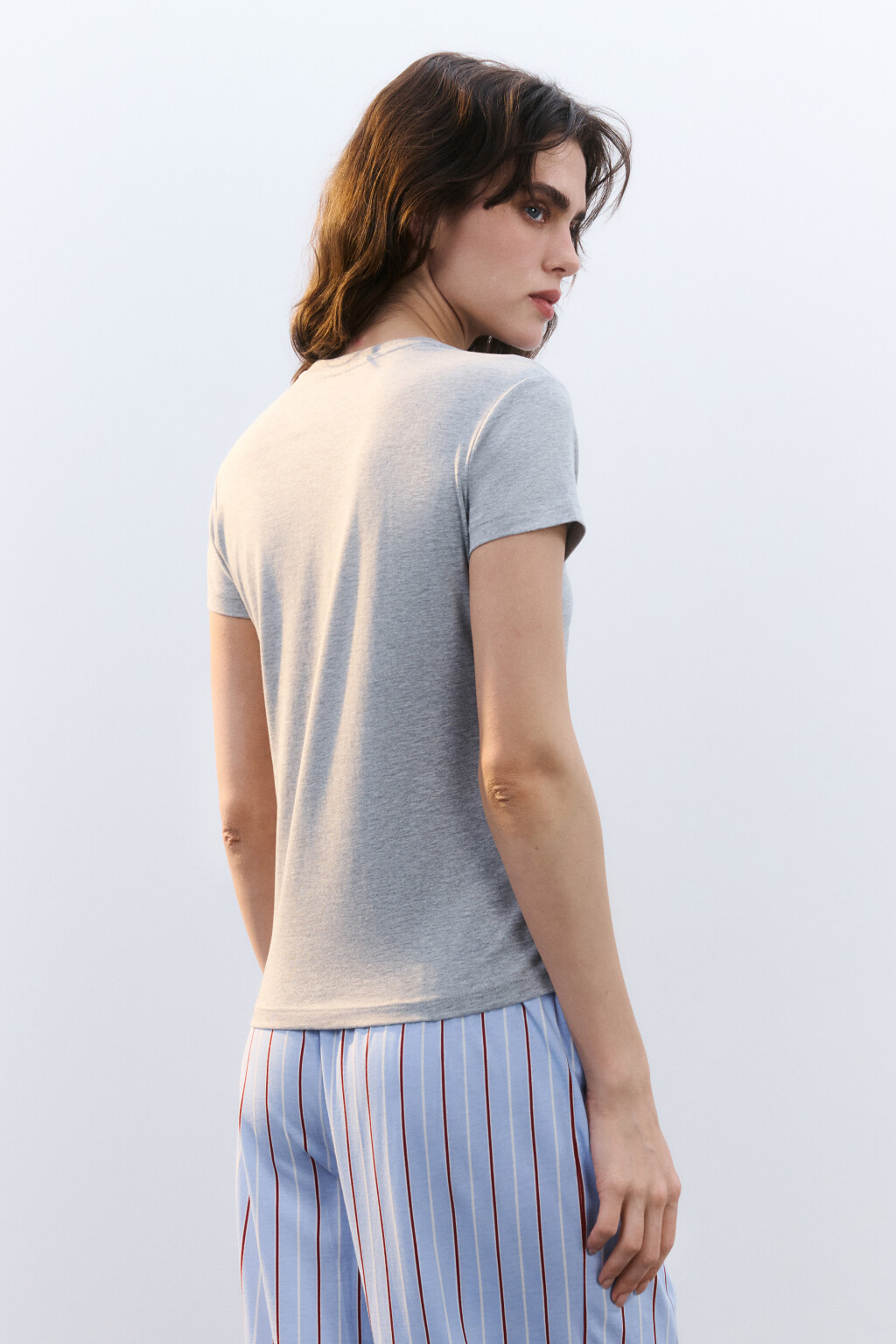 Футболка домашняя облегающая с принтом - цвет серый - 3