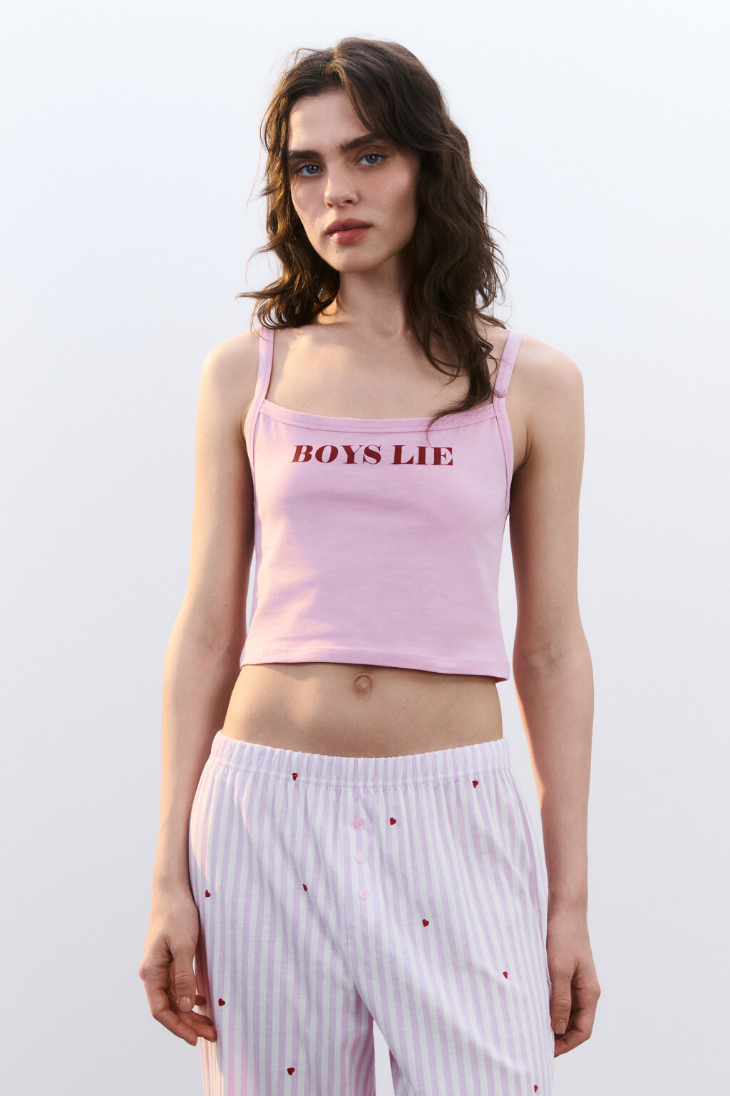 Майка-топ домашняя облегающая с принтом - цвет розовый - 2