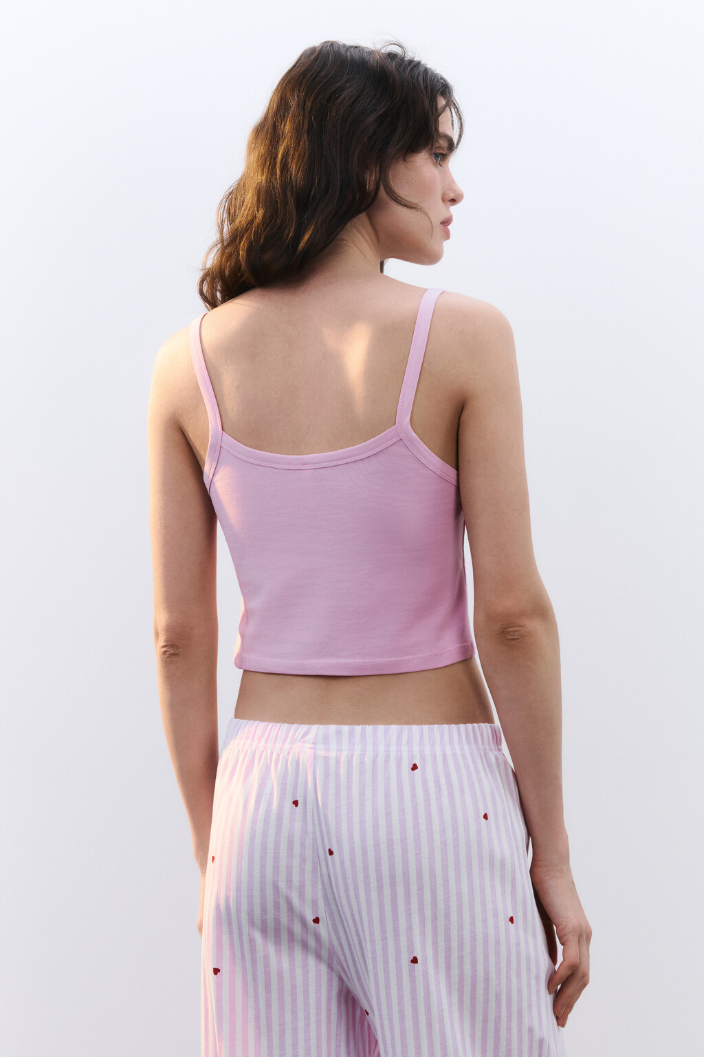 Майка-топ домашняя облегающая с принтом - цвет розовый - 3