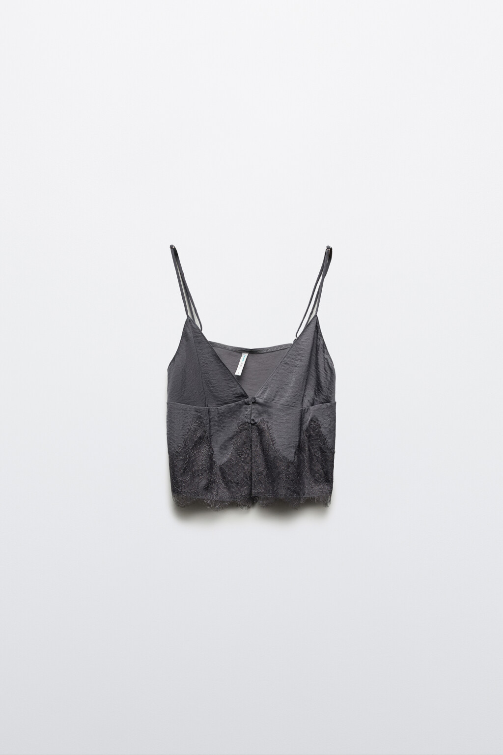Майка-топ домашняя с атласной фактурой и кружевом - цвет серый - 1