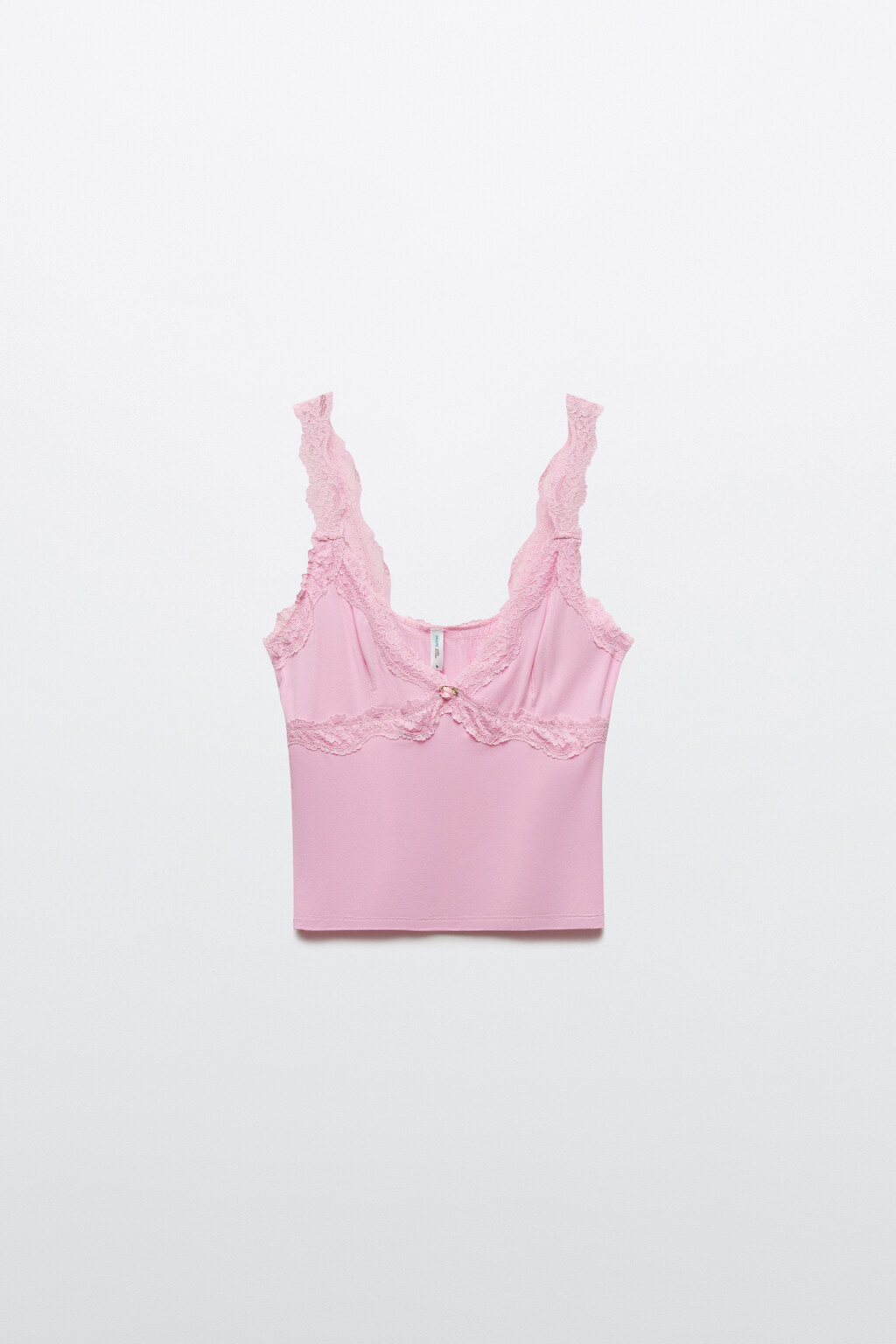 Майка-топ домашняя облегающая с кружевом - цвет розовый - 1