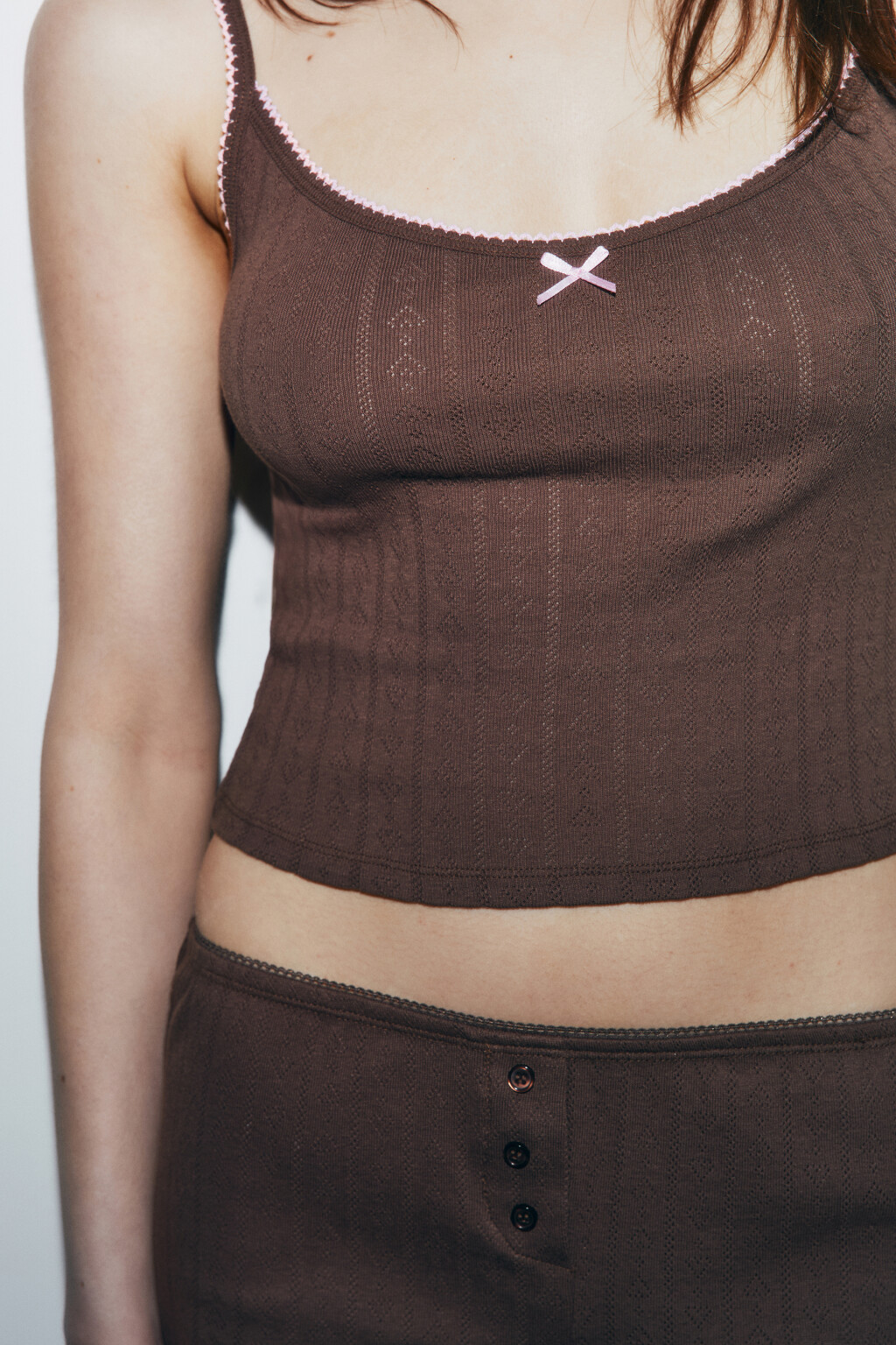 Майка-топ домашняя приталенная хлопковая - цвет коричневый - 6
